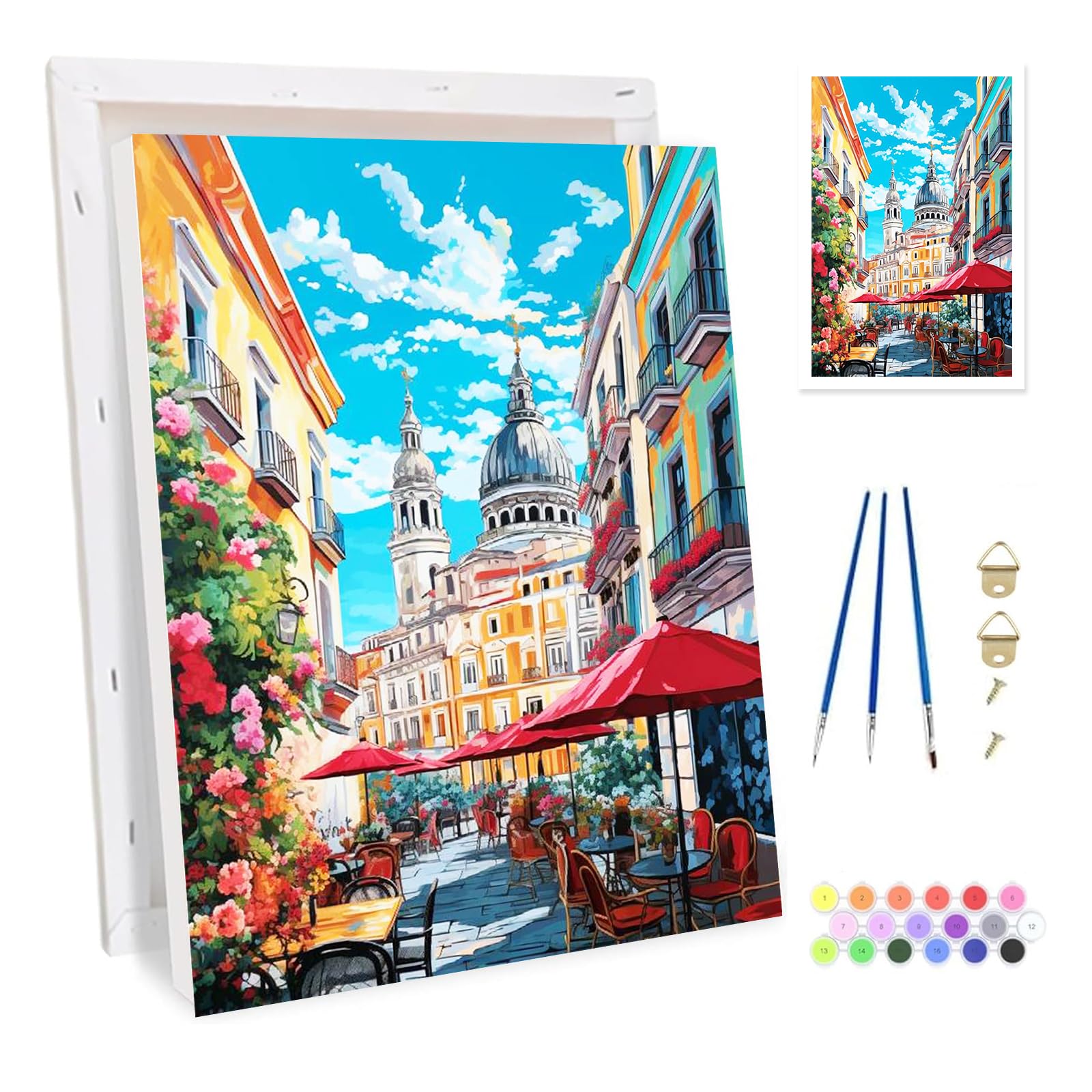 Bowetile Framed Castle Paint by Numbers for Adults,Landscape Painting by Numbers Kit for Adults Beginners Canvas Kit, DIY Color Oil Painting Acrylic Paints for Home Wall Decor 20x30cm