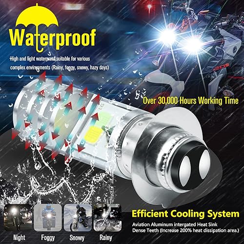 Miniatura 5 de 2 bombillas LED ATV de 9 a 48 V, color blanco, 1800 lm Hi-Lo Beam 4COBs H6M P15D bombillas LED para motocicleta o motocicleta, Y amaha, ATV Y FM350