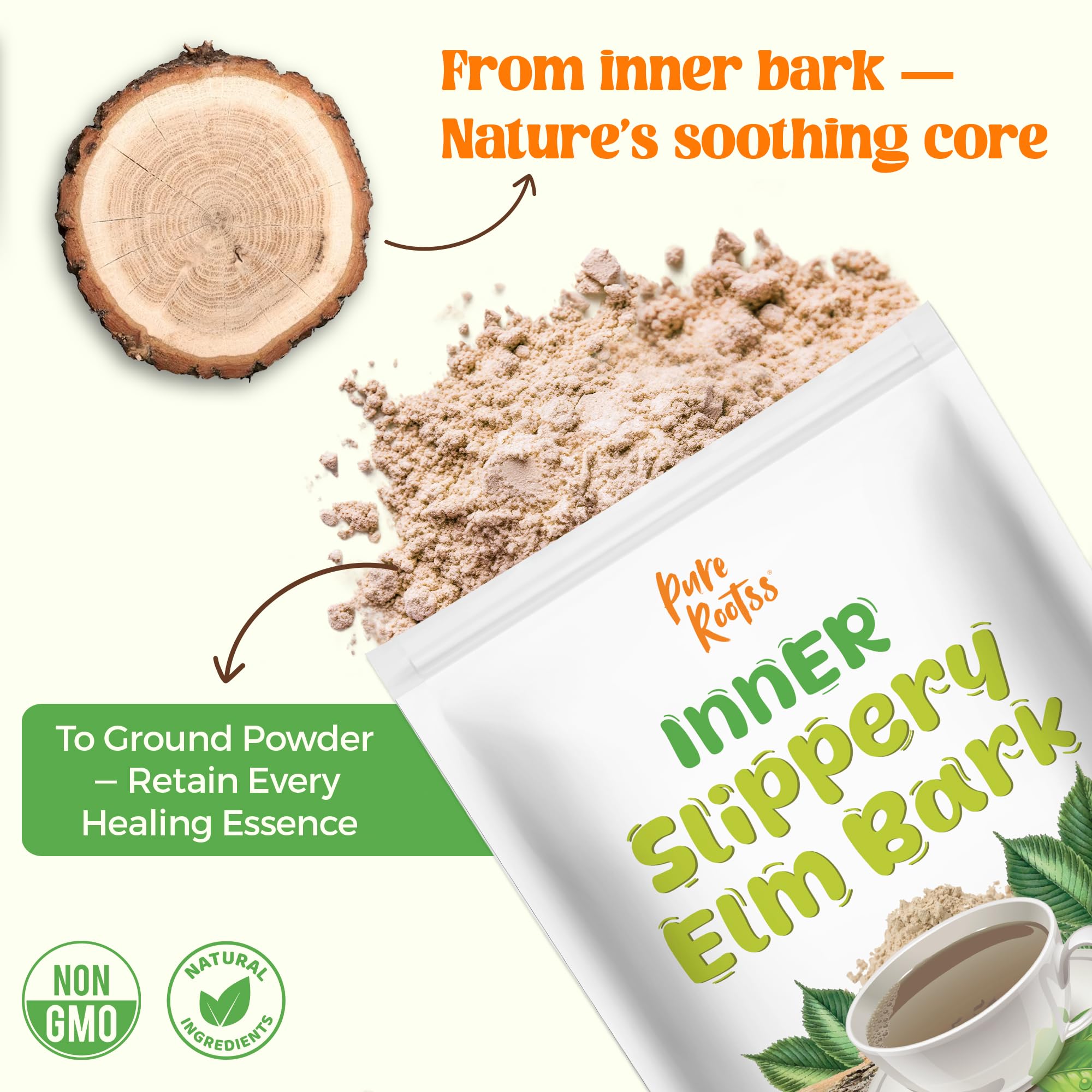 PureRootss Slippery Elm Bark Powder, 1 lb, Superior Inner Bark Source, Natural Herb for Soothing Throat & Coughing, Digestive & Gut Health, Non-GMO, Pet Friendly (Pack 1)