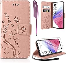 AROYI Lederhülle Kompatibel mit Samsung Galaxy A53 5G Hülle und Schutzfolie, Flip Wallet Handyhülle PU Leder Tasche Case Kartensteckplätzen Schutzhülle Roségold