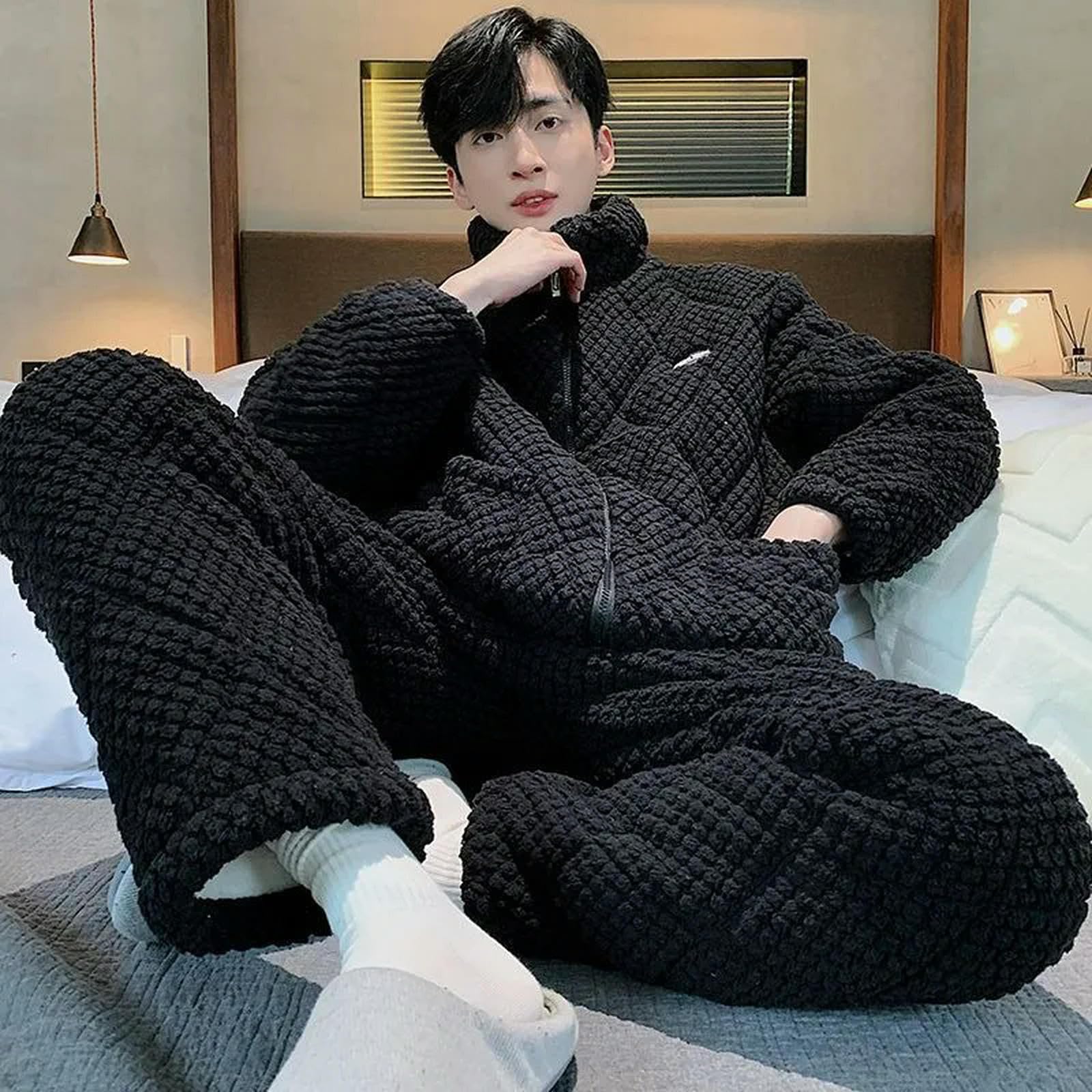 MdybF Pijama Hombre Invierno Pajamas Acolchado para Hombres Invierno Invierno Super Cálido Engrosamiento De Ropa De Dormir Juvenil Coral Velvet Premium Zipper Loungewear