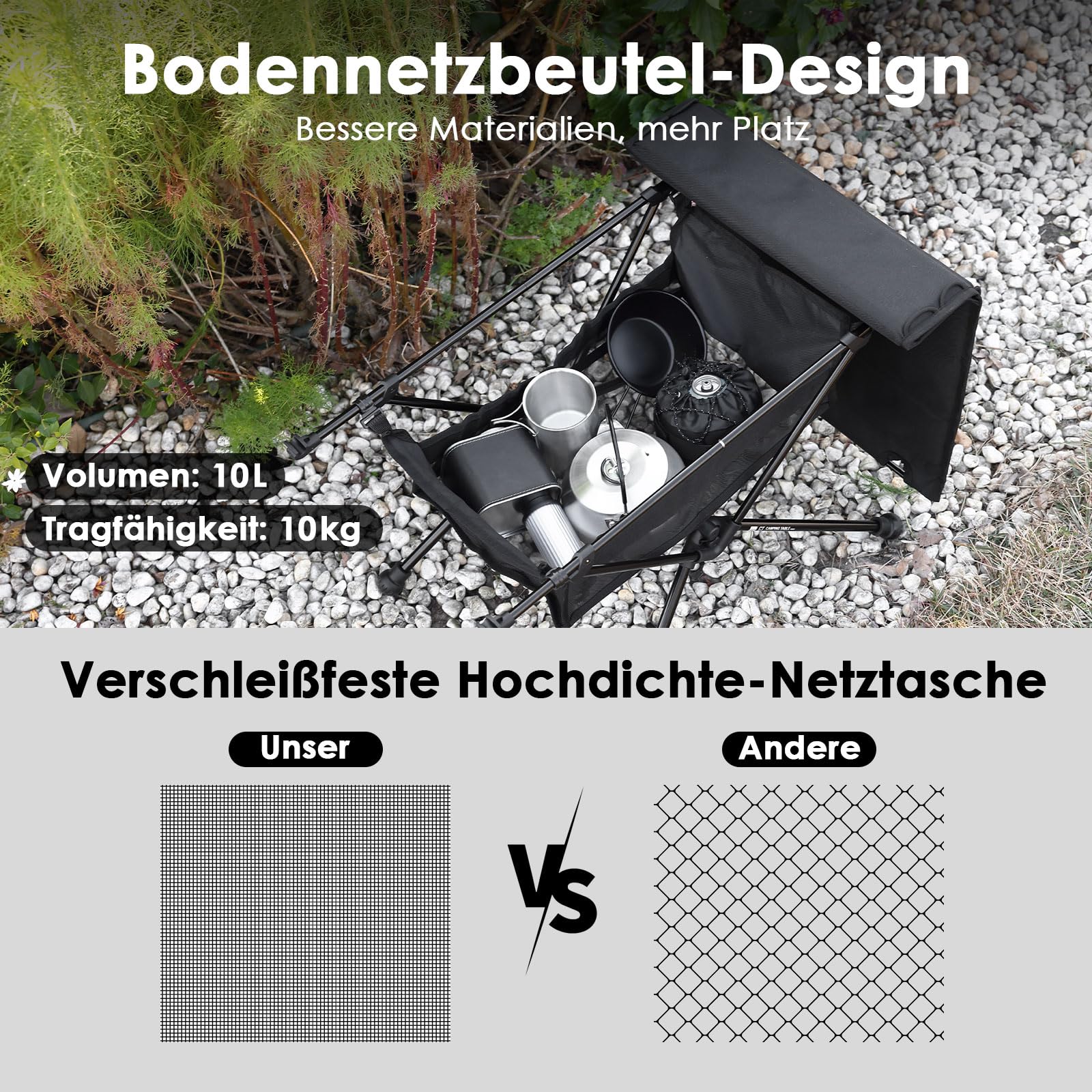 MOONCY Campingtisch Klappbar, Ultraleichter Klapptisch mit Ölbeständiger Matte und Netzbeutel, Tragbarer Picknicktisch bis 35 kg belastbar, ideal für Wandern, Angeln, Grillen und Strand