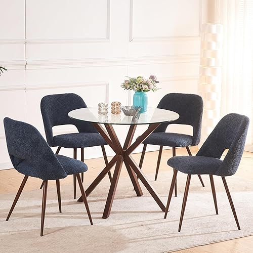 Juego de 4 sillas de cocina tapizadas para 4, sillas de comedor Boucle de mediados de siglo con patas de metal, sillas de comedor para