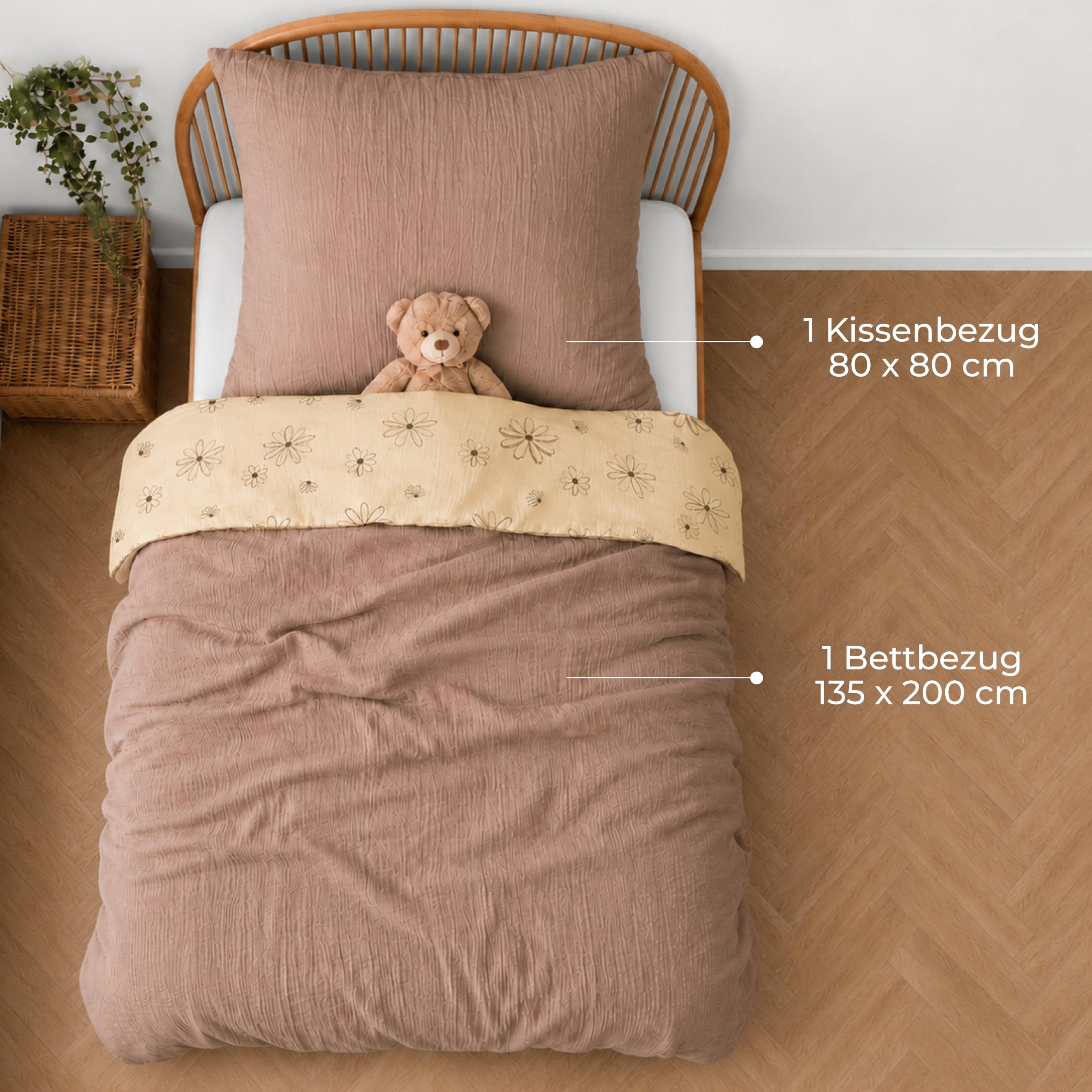 Dreamzie Kinderbettwäsche 135x200 Musselin 100% Baumwolle - Blumenmuster