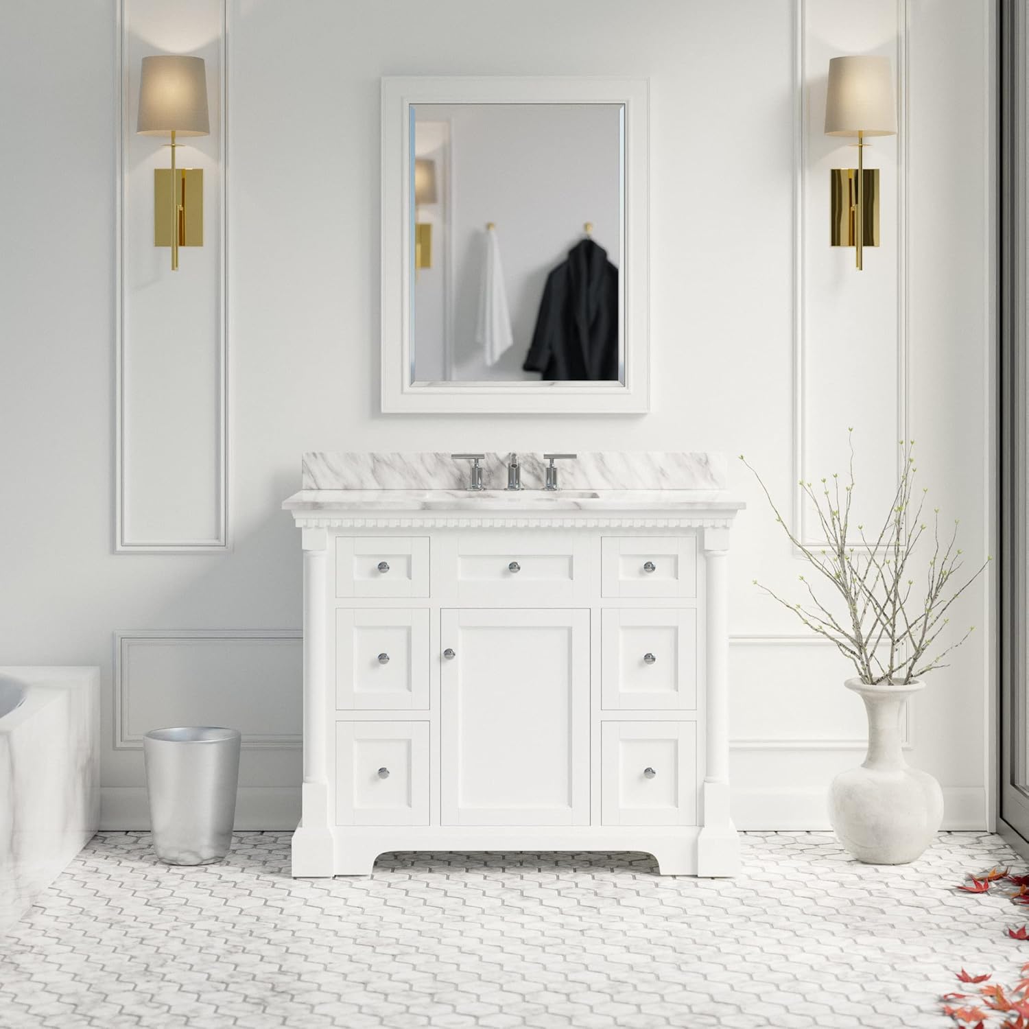 Kitchen Bath Collection Sydney 42-inch Bathroom Vanity (Carrara/Royal Blue): Includes Royal Blue Cabinet with Authentic Italian Carrara Marble Countertop and White Ceramic Sink
