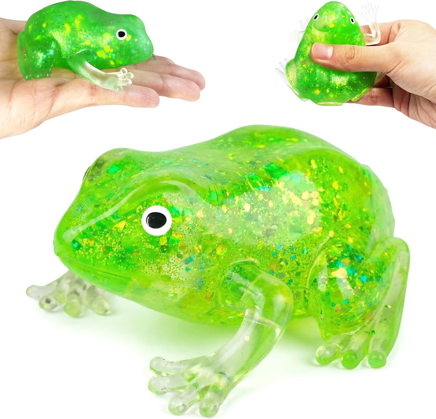 ZTATU 1PCS Glitter Frog Squishy Toys for Kids Stress Balls for Adults, Sensory Fidget Toys Squeeze Sugar Ball, Animal Party Favors Stress Relief Toy for Office, School, Travel, Easter Basket Stuffers