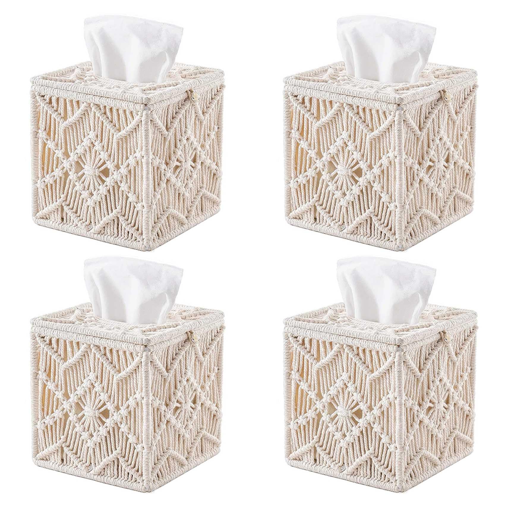 Hndhbfgrt 4X Tissue Box Cover Boho Decor Square Paper Tissue Holder with Bead Buckle Macrame Napkin Tissues Organizer Home Decor