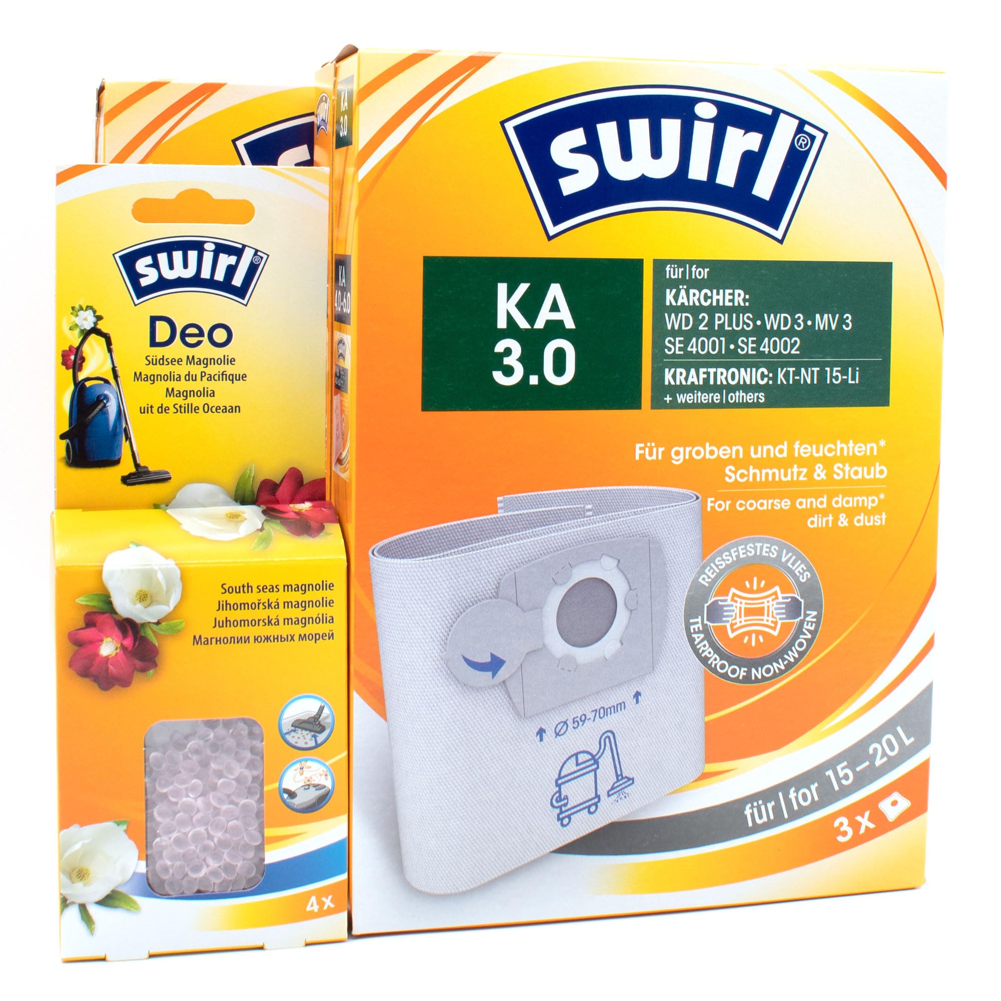 PakTrade 6 Sacs D'aspirateur + Billes Déodorantes Compatible avec ShopVac Super 16, Super 20 | Compatible avec Swirl KÄ3 - KÄ 3 | 6 Sacs, Désodorisant, Accessoires, Pièces Détachées