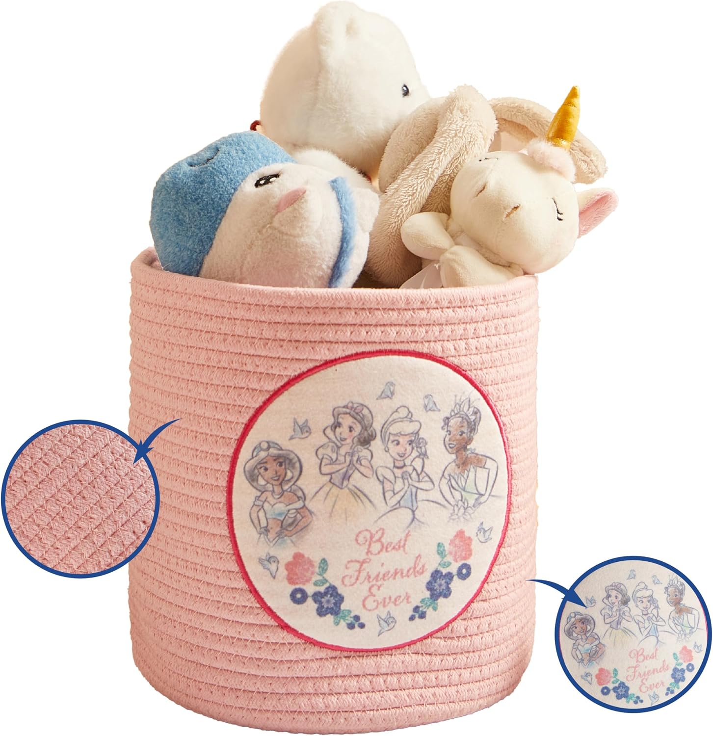Idea Nuova Disney Princess Rope Storage Organizer Basket, 10" H x 10" W