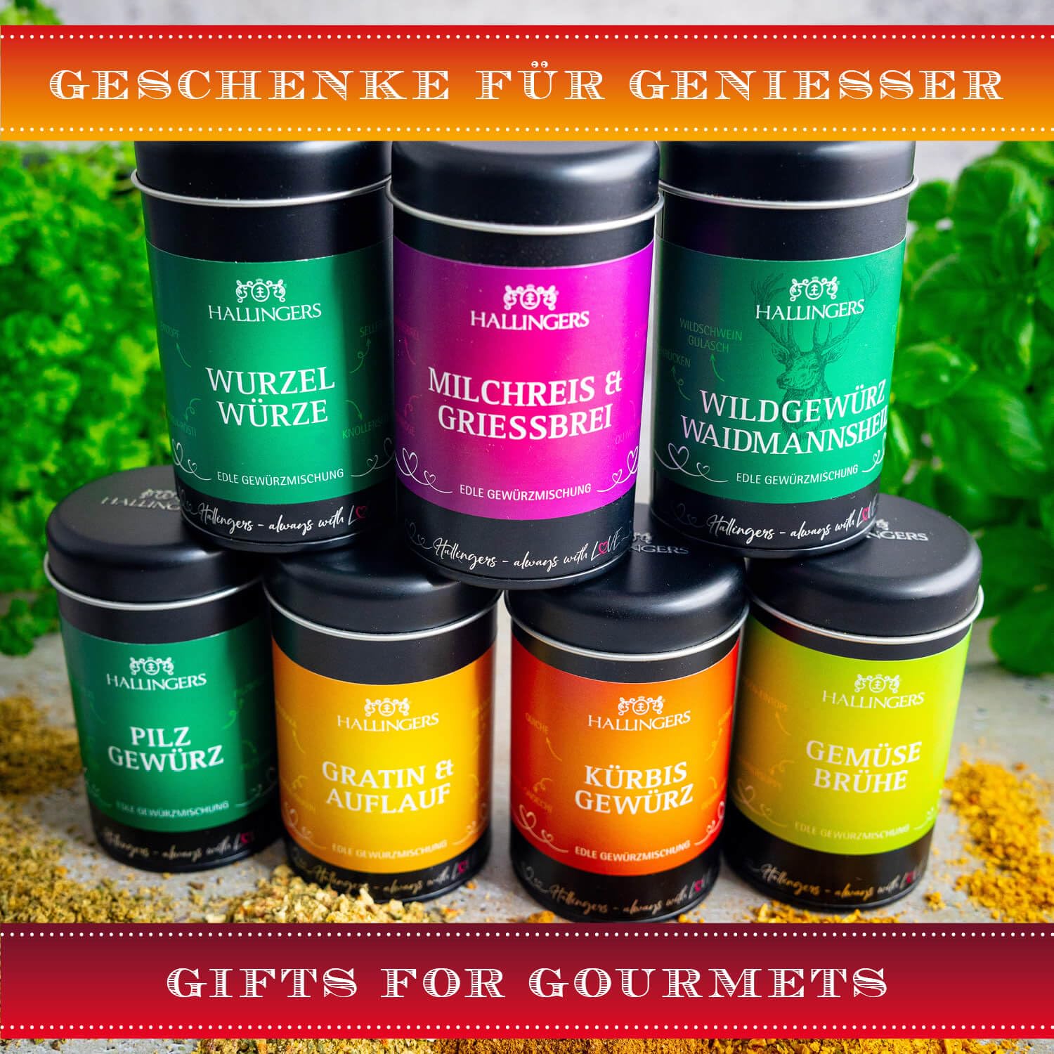 Hallingers Genuss Manufaktur Gewürz Geschenk-Set - Selektion unserer Besteller als Probierset in edlen Aromadosen & Tragetasche "Herbstküche", Geschenkidee für Frauen Männer