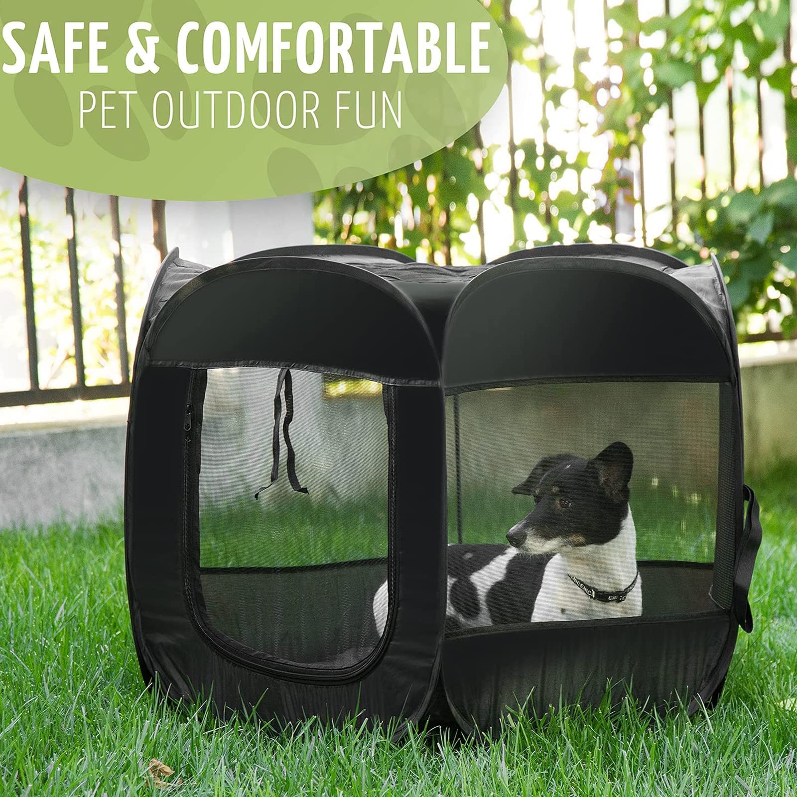 Tienda De Campaña Portátil Plegable Para Mascotas, Parque De Juegos Para Mascotas, Parque Para Perros,Parque De Juegos Octogonal Para Perro, Gato, Conejo Con Cuenco De Viaje Plegable,Negro
