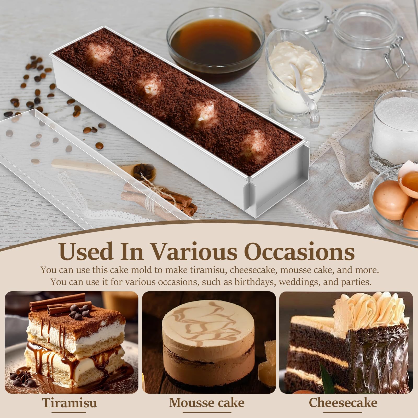 Tiramisu prostokątna forma do pieczenia, ze stali nierdzewnej, z pokrywką i zdejmowaną częścią boczną, nieprzywierająca forma do ciasta z powłoką zapobiegającą przywieraniu, materiał ze stopu