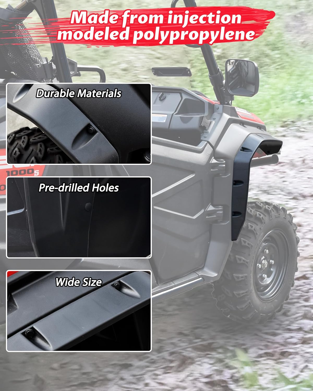 SAUTVS Front Fender Flares Compatible with Honda Pioneer 1000-3 1000-5 1000-6 2016-2025 Accessories, Extended Wider Front Mud Guards Mud Flaps, Easy Installation, Full Protection