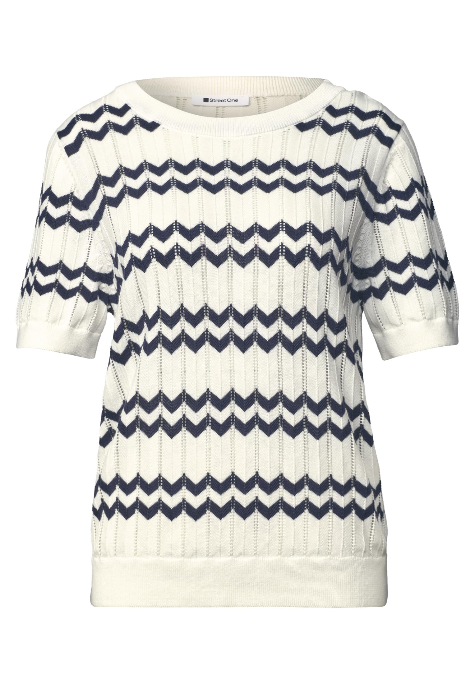 Street One Damen Kurzarm-Pullover mit Zick-Zack-Muster