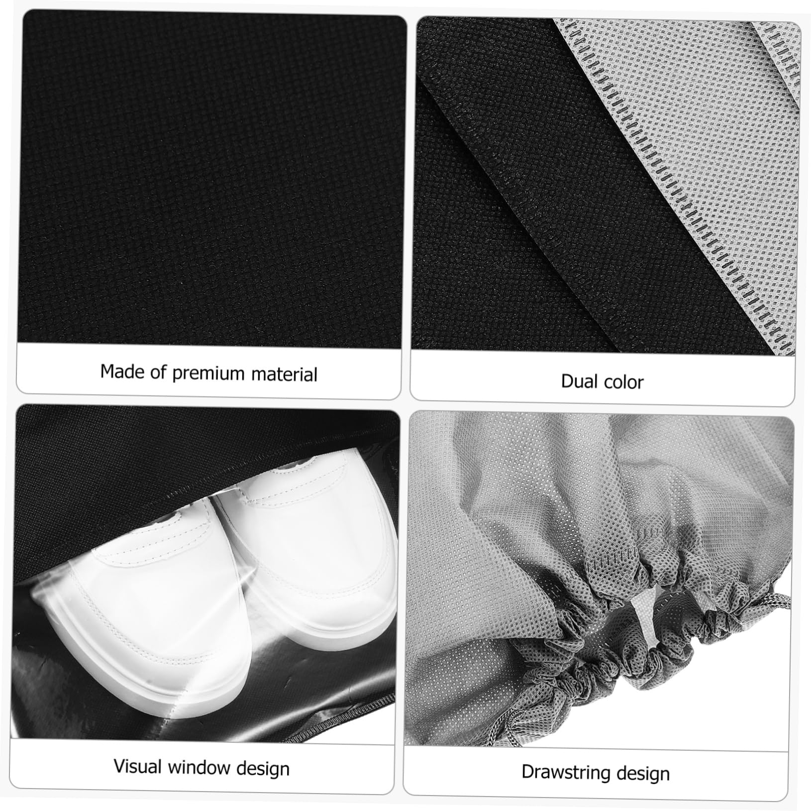 KOMBIUDA 20 Stück Schuhbeutel mit Zugband Transparente Aufbewahrungstaschen Non Woven Material für Reisen und Verschiedene Schuharten Schwarze und Graue Beutel