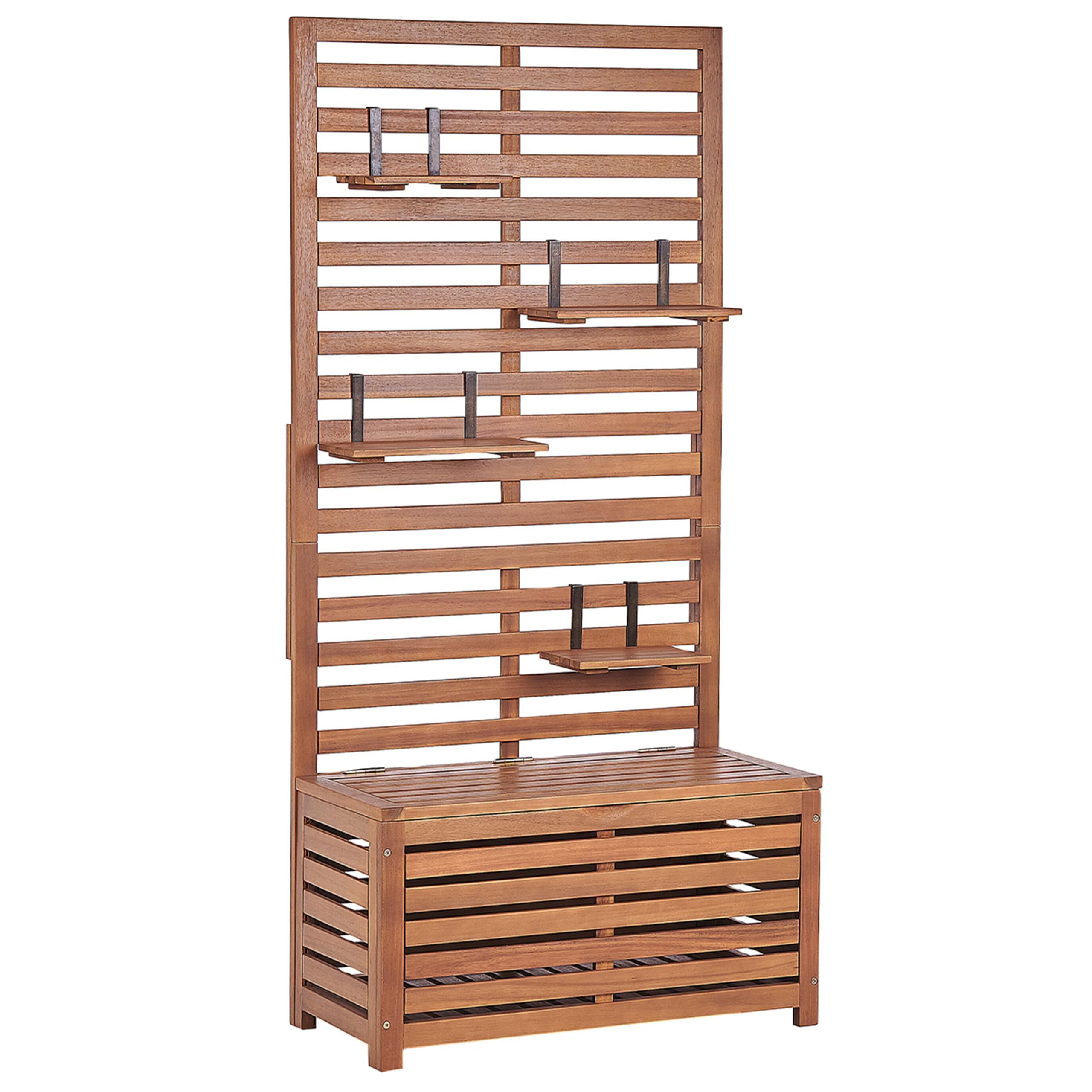 Panca da giardino in legno di acacia 80 cm con mensole e pannello