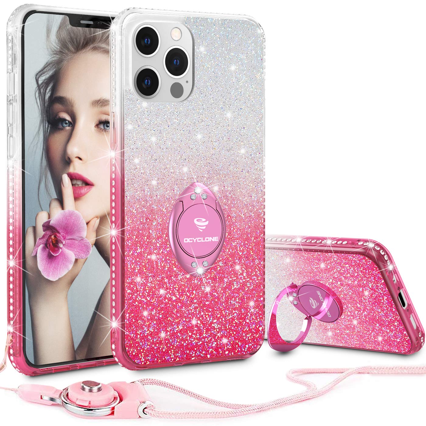Amazon Com Ocyclone Compatible For Iphone 12 Pro Max Case Cute Glitter Sparkle Bling Diamond Rhinestone Bumper Case With Ring Kickstand Women Girls Soft Case For Iphone 12 Pro Max 6 7 Inch Gradient Pink