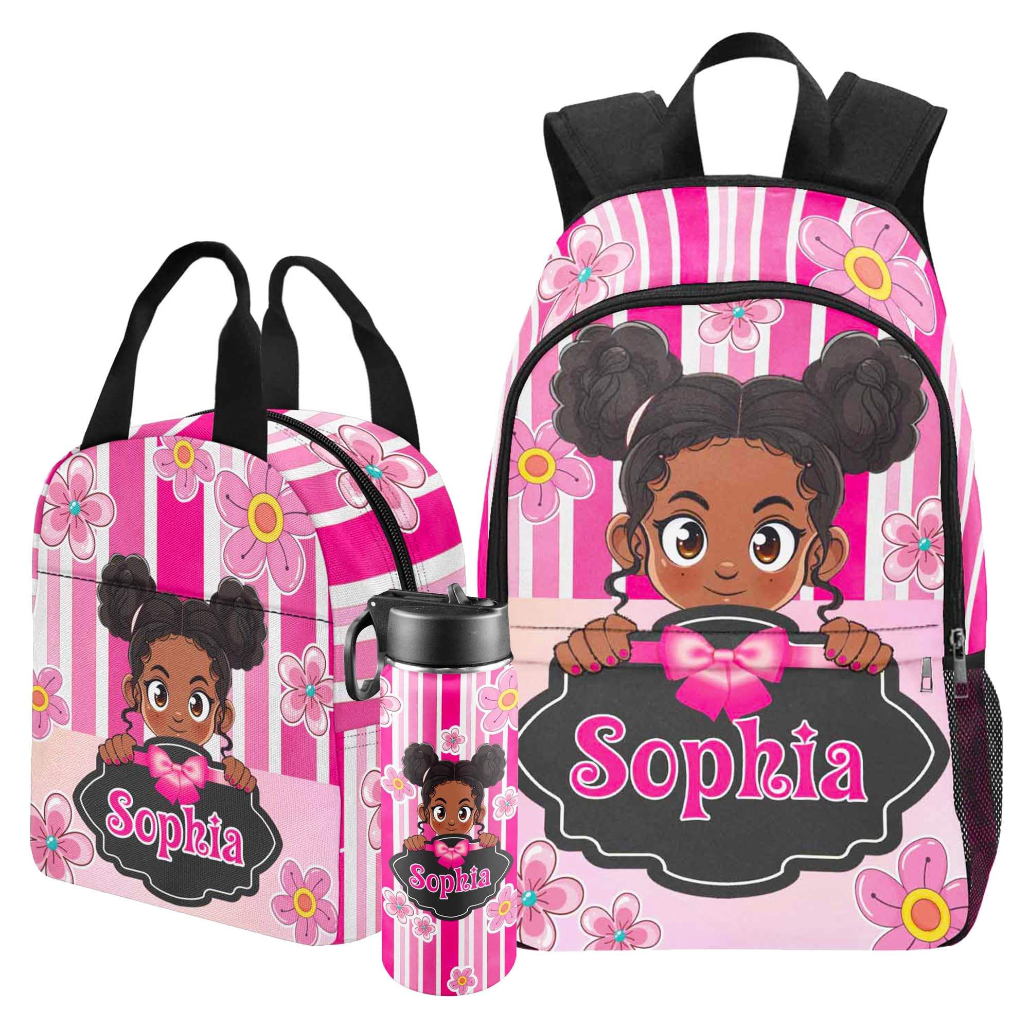 Artsadd Custom Kids Backpack with Lunch Box Set, Personalized Name School Bags Bookbag Lunch Bag for Boys Girls (Design 06)