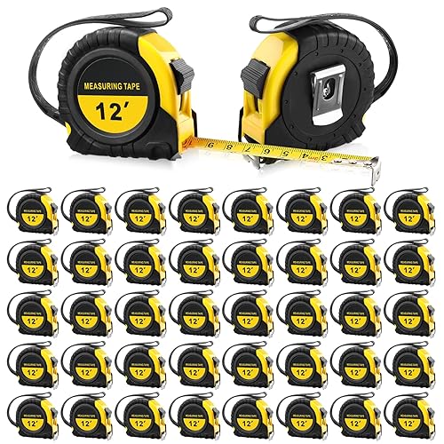 Cinta métrica retráctil de 40 piezas de 12 pies, cinta métrica pequeña con fracciones marcadas de fácil lectura, juego a granel para contratistas de