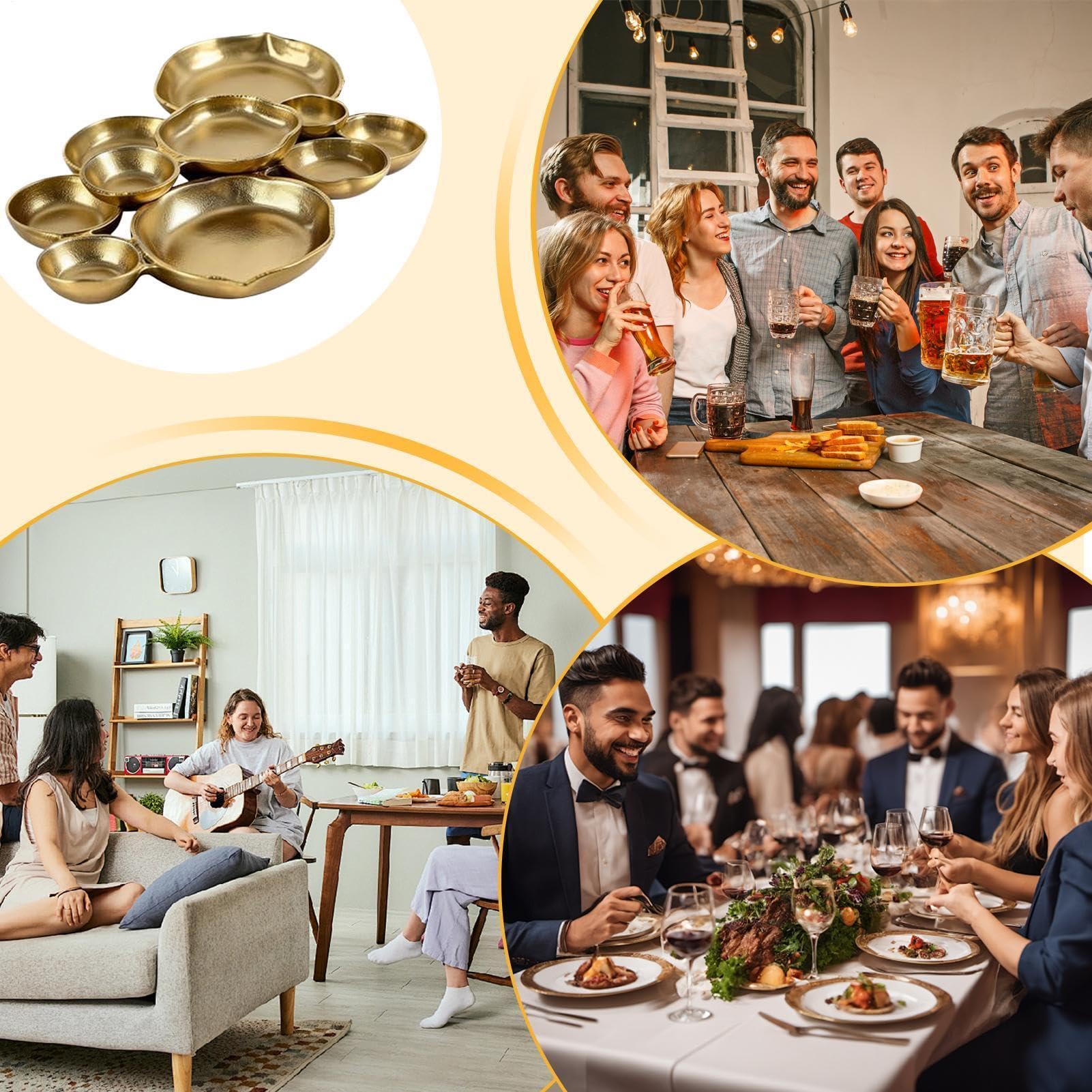 Plato de servir Cluster - Plato de presentación de varios niveles en estilo vintage, placa de servir en racimo de oro - Para ensalada de frutas, pasta, postre, platos fríos