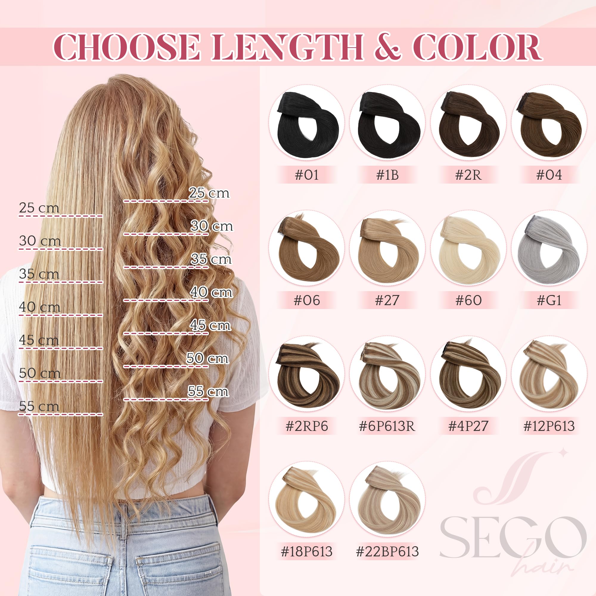 SEGO Extension Capelli Veri Clip 50 cm Set da 5 Ciocche Extension Clip Capelli Veri Remy Human Hair Naturali #6P613R Castano chiaro & biondo