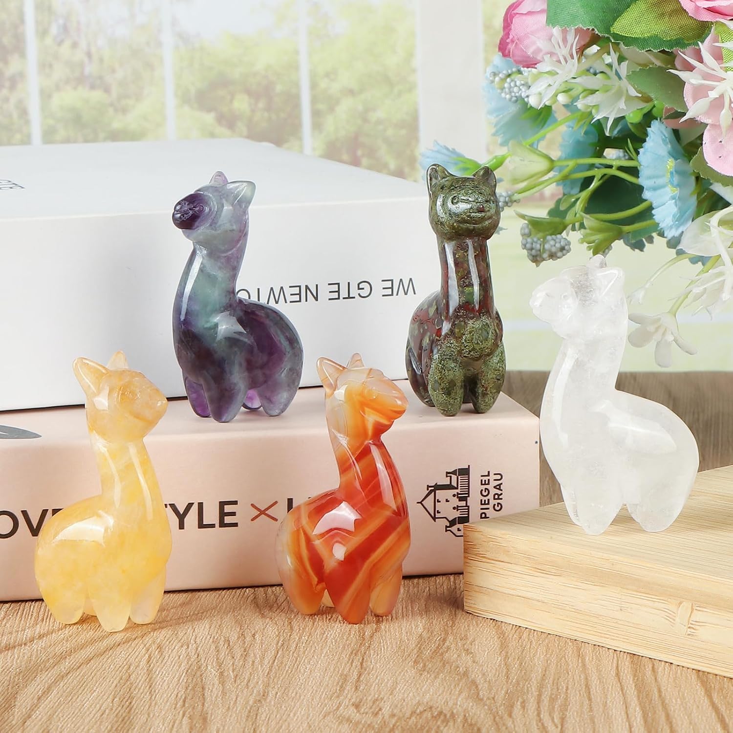 Alpaca Citrine Crystal Figurine Small Carved Pocket Gemstone Llama Animal Collectible Healing Statue for Home Desk Office Decor Gift 2"