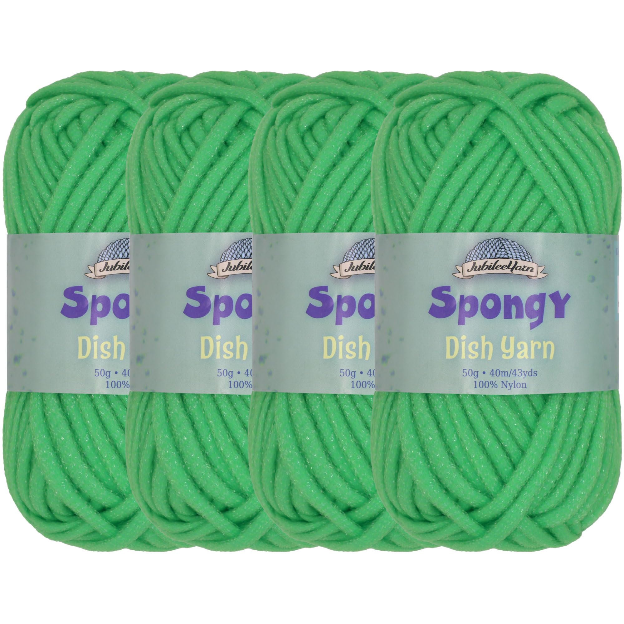JubileeYarn Spongy Dish Yarn - Worsted Nylon Dishcloth - 50g/Skein - Clover - 4 Skeins