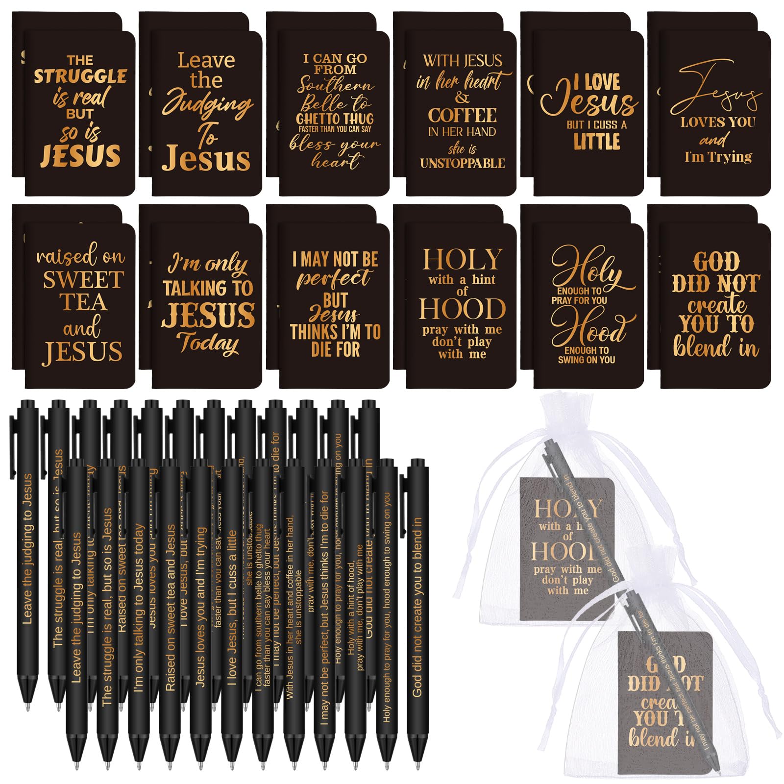 Cadeaux chrétiens originaux : 72 mini carnets avec citations et stylos en sac - 8