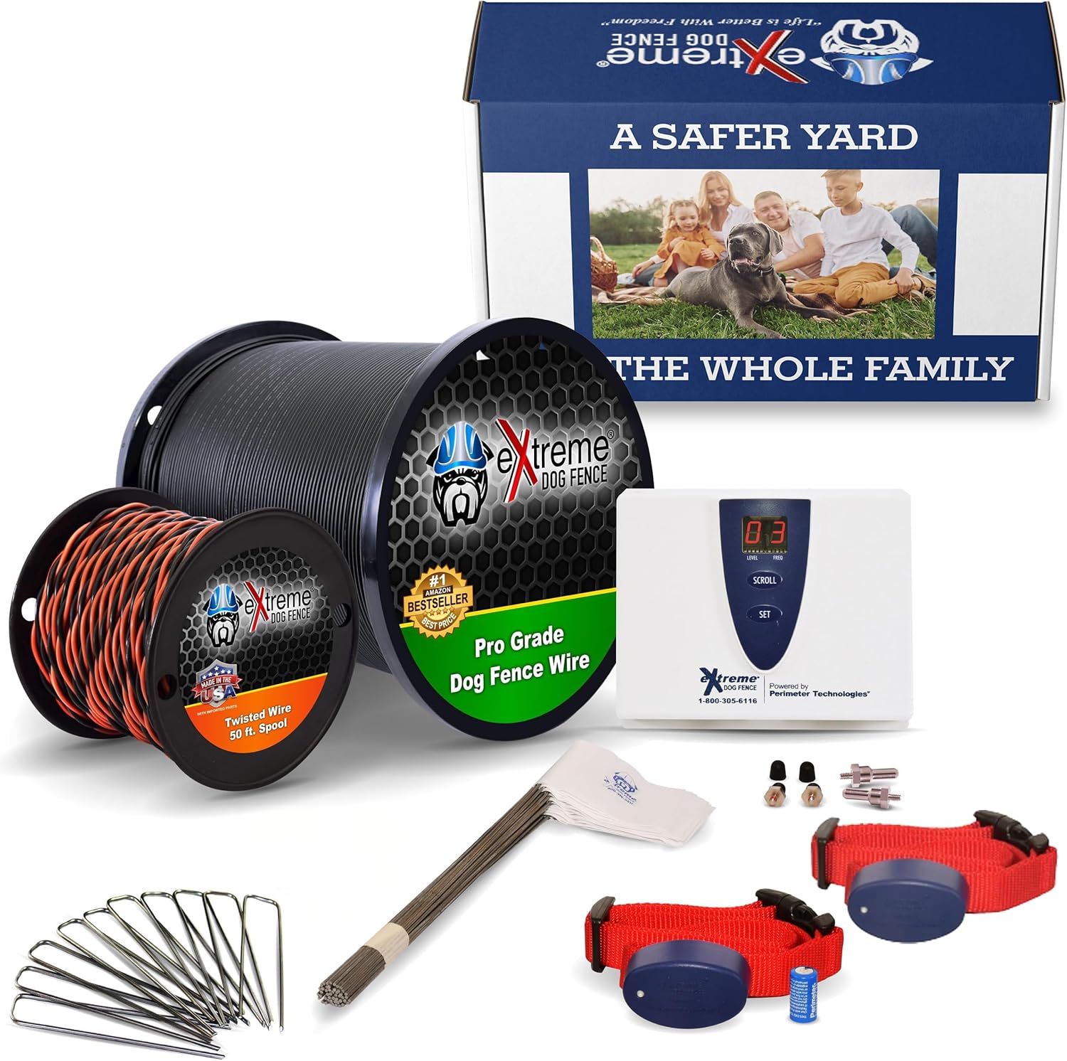 Electric Dog Fence Stubborn Dog - 1-Dog 1000' of Pro Grade Heavy Duty Boundary Wire for 1/3 Acre Pet Fence and 8 Correction Levels to Accommodate Larger, More Stubborn Dogs