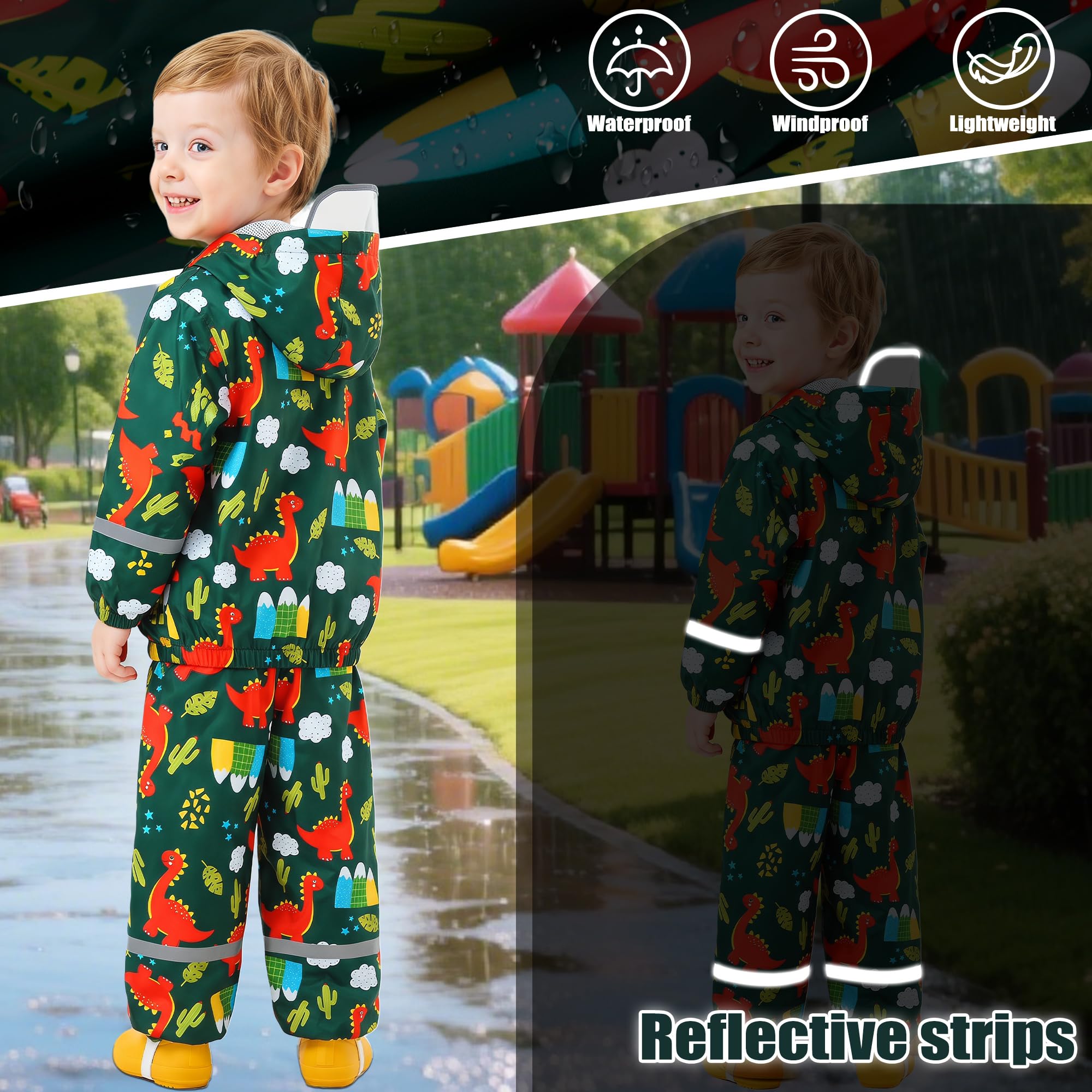Combinaison Imperméables Enfant, Veste de Pluie & Pantalon Imperméable 2 pièces Ensembles, Filles Léger Respirant Coupe-vent Manteaux Pantalon de Pluie Vêtements de Pluie 1-7 Ans