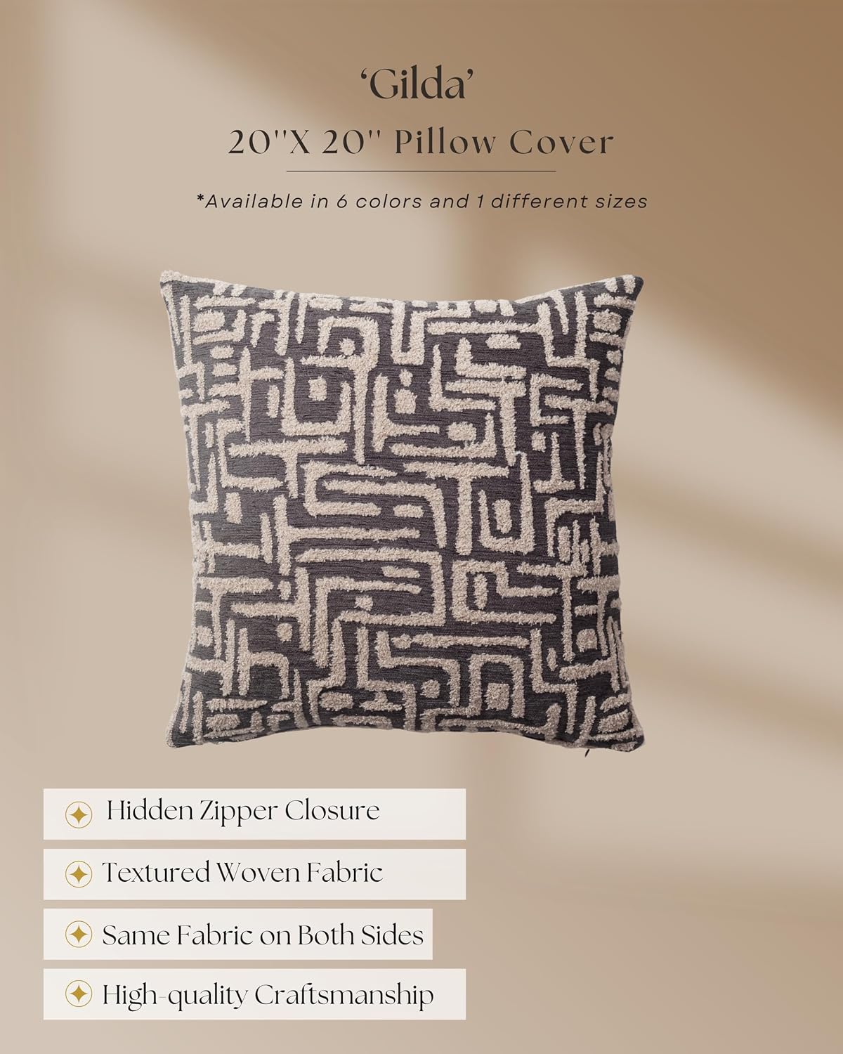 Woven Jacquard Throw Pillow Cover, Pack of 1 Geometric Pattern Textured Decorative Cushion Covers for Sofas, Couches, Fade Resistant Pillow for Sofa & Couch, Gilda, Anthracite, 18x18 Inch image 3