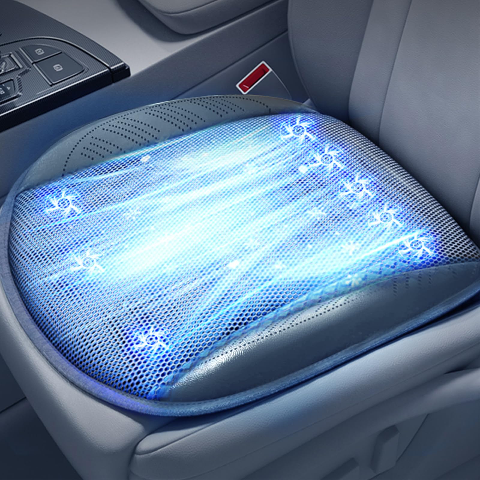 LGNORA Breathable Car Seat Cooling Pad,Car Seat Cooler,Seat Cushions for Dining Room Chairs, USB 5Fans Universal Car Seat Protector for Car Seat Home Office Chair (BLACK-2PCS)