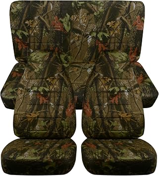 Compatible with 1997-2006 Jeep Wrangler TJ Camo Seat Covers Brown Tree Camouflage - Full Set Front & Rear 19 Prints 2-Door Complete Back Bench