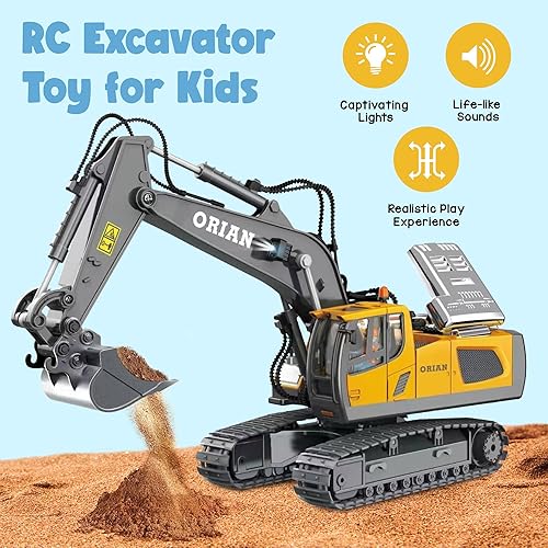Miniatura 2 de Orian Excavadora de juguete con control remoto para niños de 4 a 7 años  Excavadora RC gira 680 grados  2 baterías  Juguetes de excavadora para