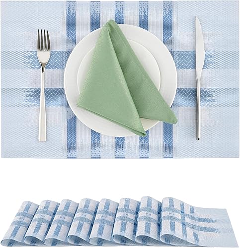 Miniatura 164 de Leetaltree - Juego de 6 manteles individuales, resistentes al calor, antideslizantes, para mesa de comedor, lavables, duraderos, tejido de PVC Azul