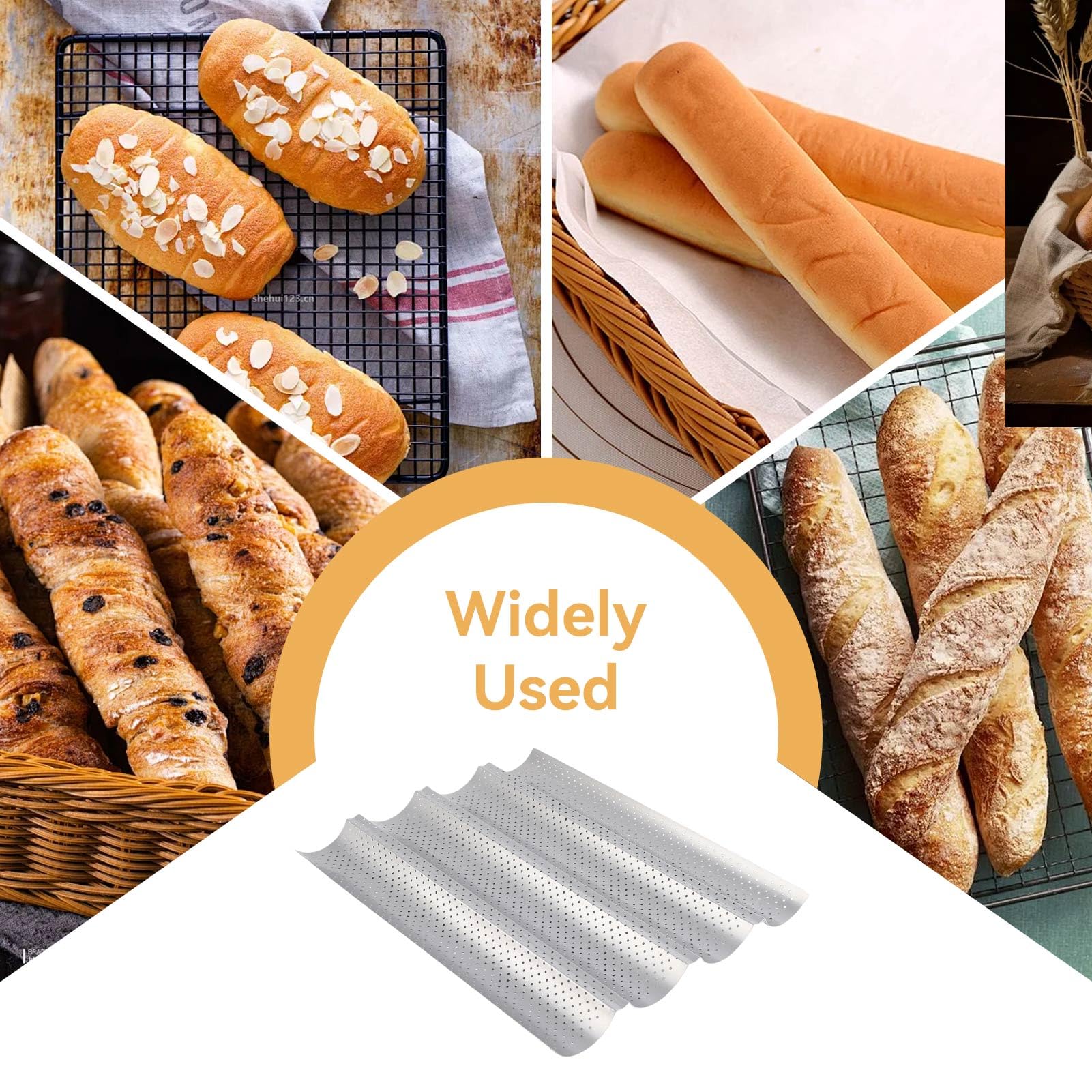 HERCHR Teglie forate per baguette, teglia in acciaio inossidabile per baguette francesi Pane Pane italiano Accessori da cucina(4-ROW)