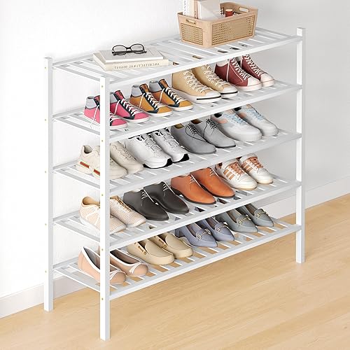Miniatura 96 de Smiry Zapatero de bambú para clóset, organizador de zapatos apilable de 4 niveles largo de madera, estante de almacenamiento de zapatos Negro