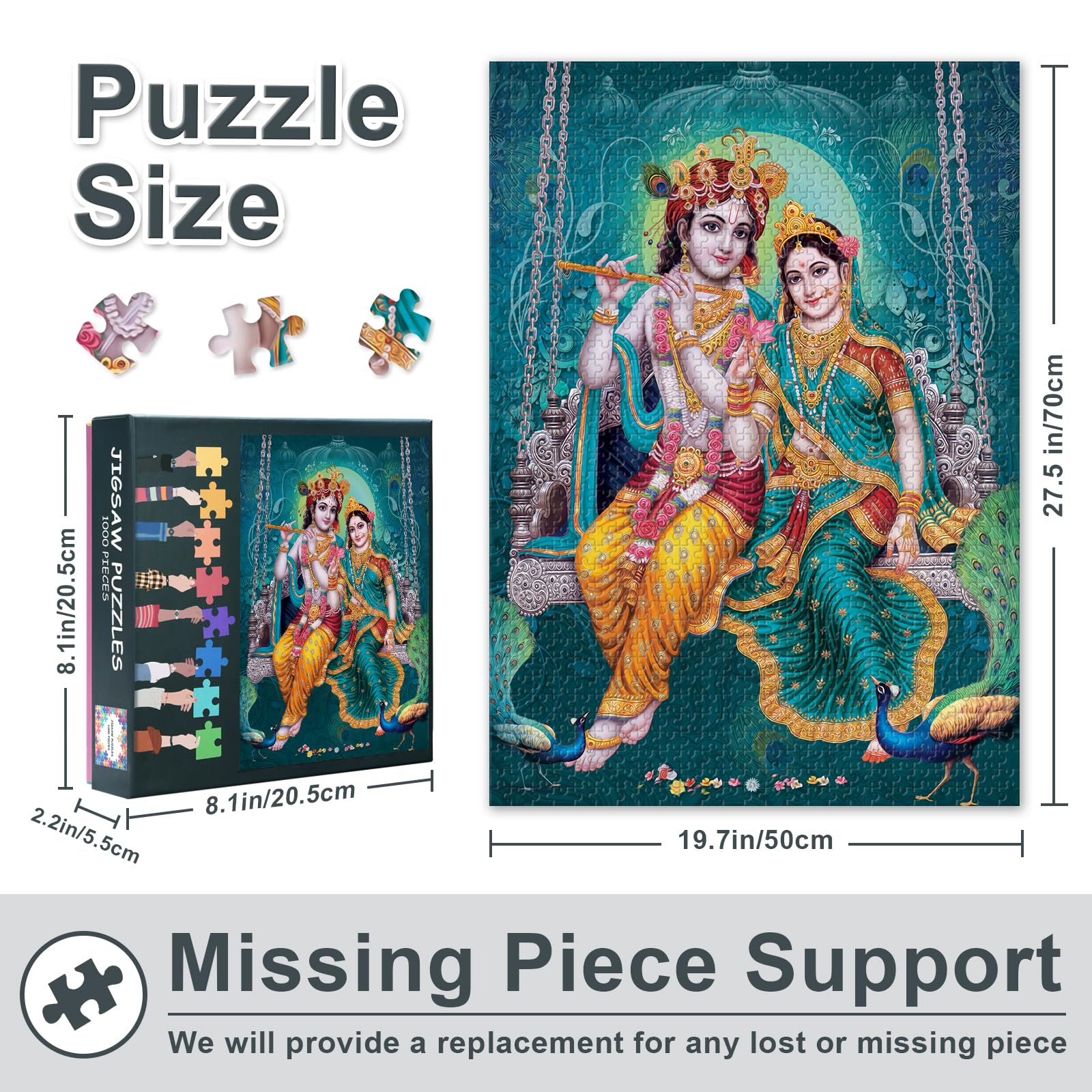 Lord Radha krishna 1000-Piece Jigsaw Puzzle for Adults -Hindu God 50x70cm Collectible Mythical Art - Image 3