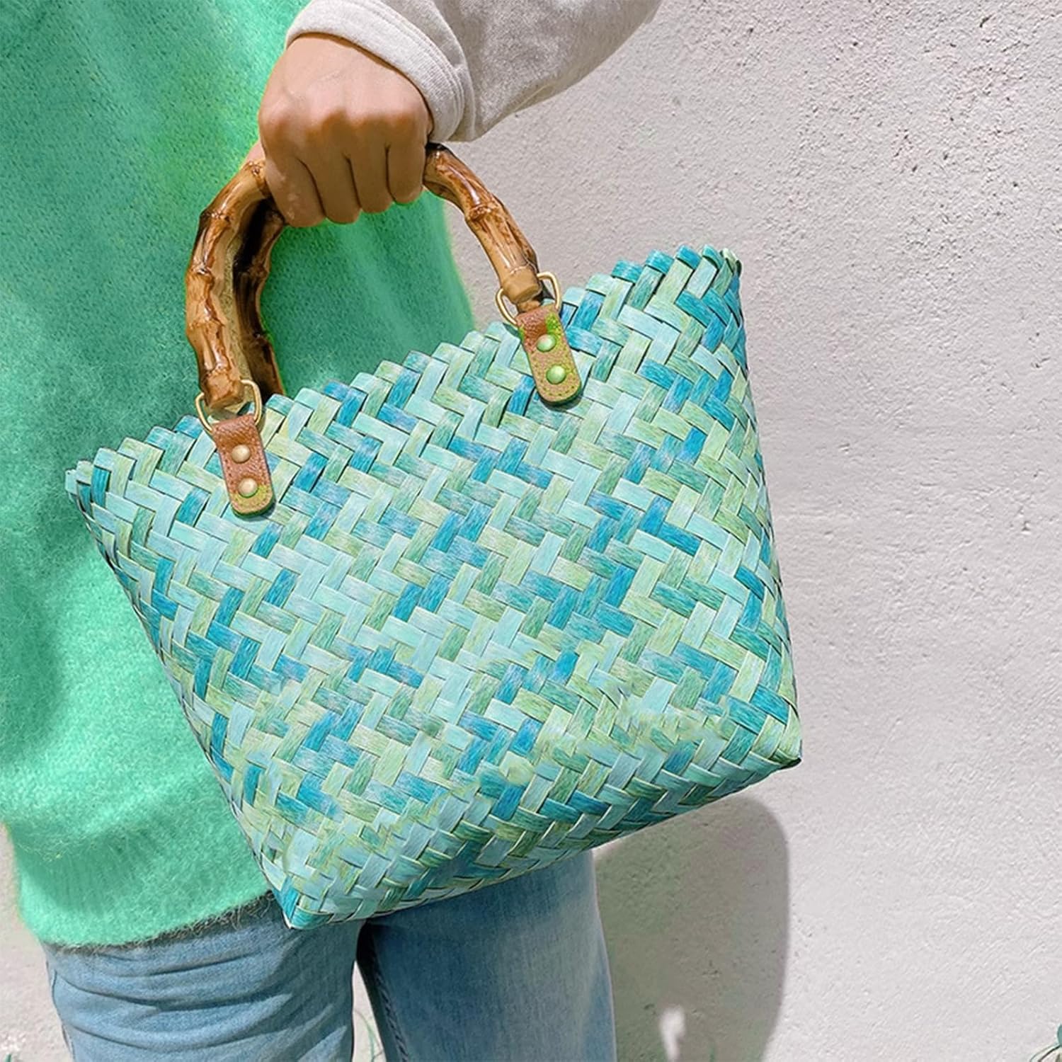 Purse Handles Bamboo Handle Bag Making U-Shaped Replacement Plastic Imitation Bamboo Handle Decorative Handbag Strap with Gold Metal Clasp for Crochet Bag DIY Bags Beach Straw Bag Making - Image 5