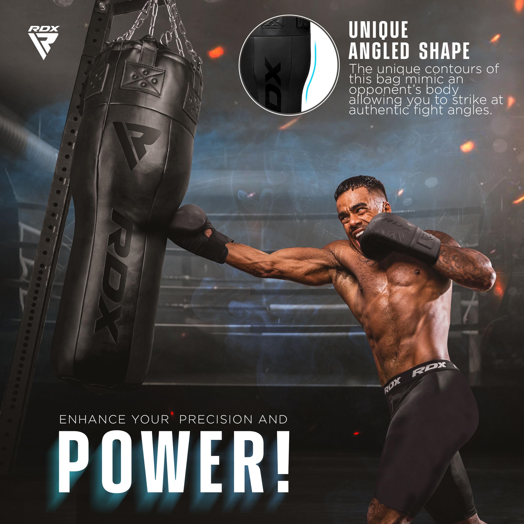 RDX 3.5FT Angle Saco de Boxeo, Cuero Maya Hide Punching Bag Set con Guantes, Punching Bag Lleno y sin llenar, Bolsa Punch Pesada para Artes Marciales Muay Thai Kick Boxing, Hogar Gimnasio Fitness