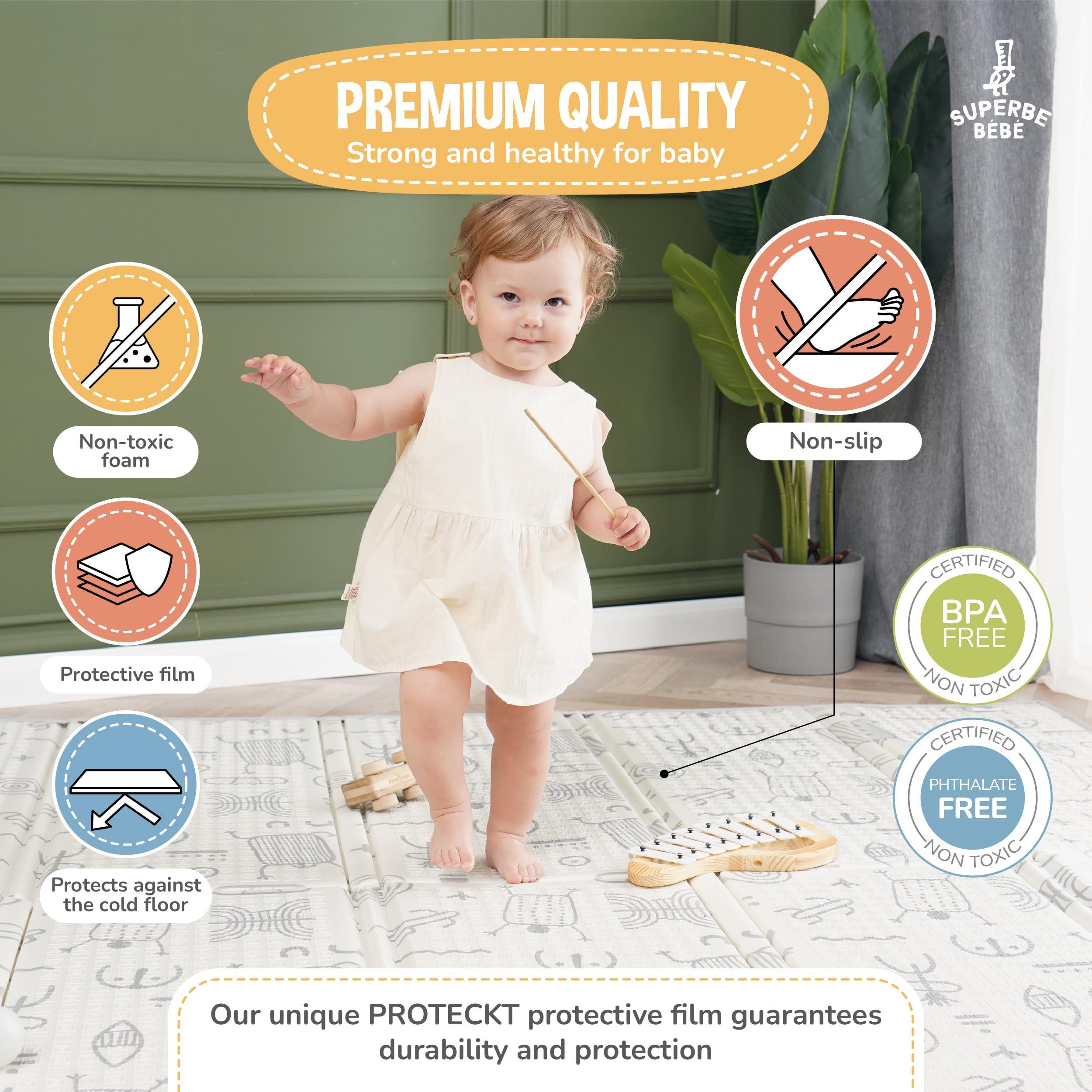 Tappeto Gioco Bambini Pieghevole 150x180x1cm Palestrina Neonato Montessori Reversibile Non Tossico E Impermeabile In Schiuma Per Bimbi. Palestra Neonati - Tappeto Tummy Time Neonati - Regalo Bambino