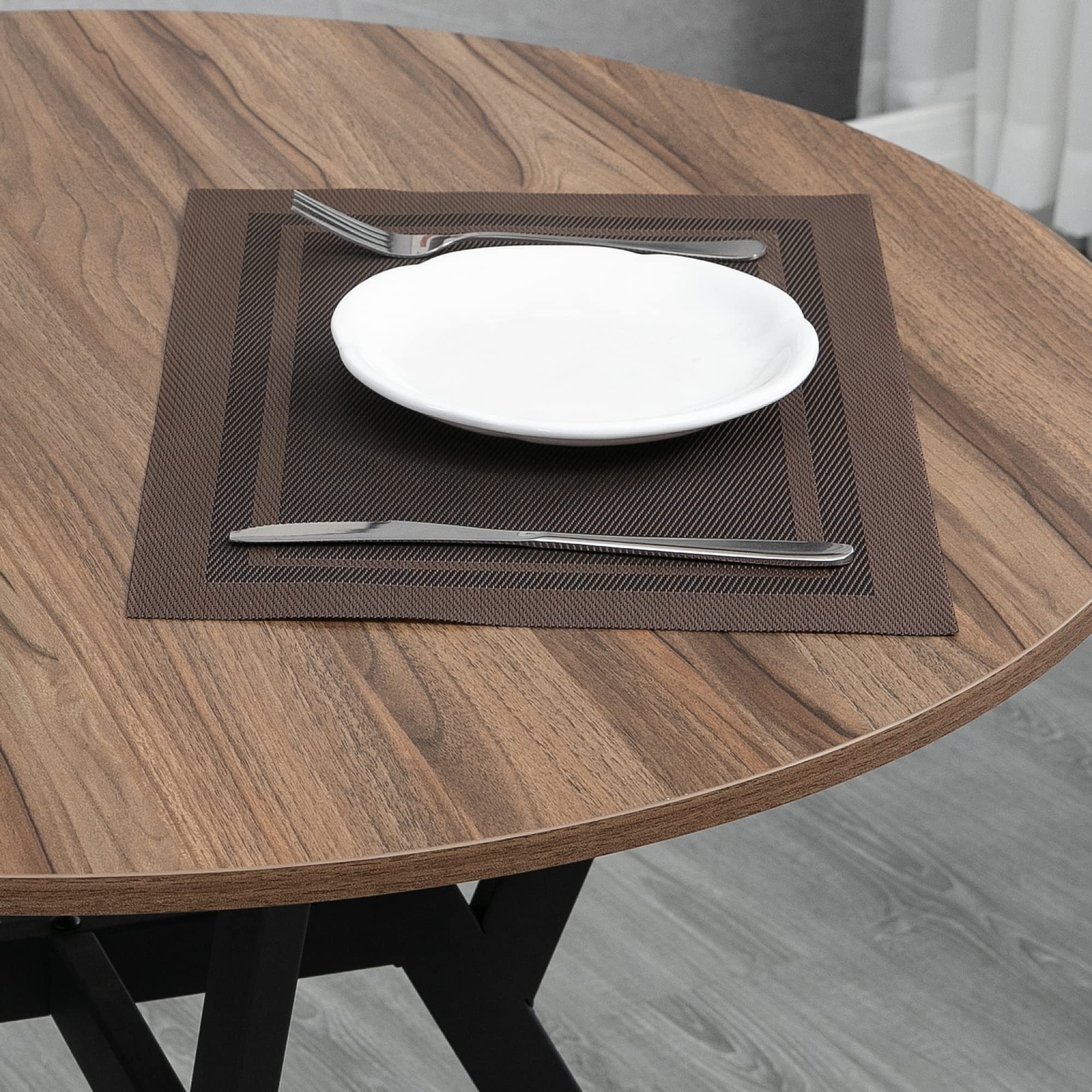 HOMCOM Tavolo Rotondo da Soggiorno per 2 Persone con Sostegno a X, Tavolo Moderno in Legno e Acciaio, Ø90x76 cm, Marrone