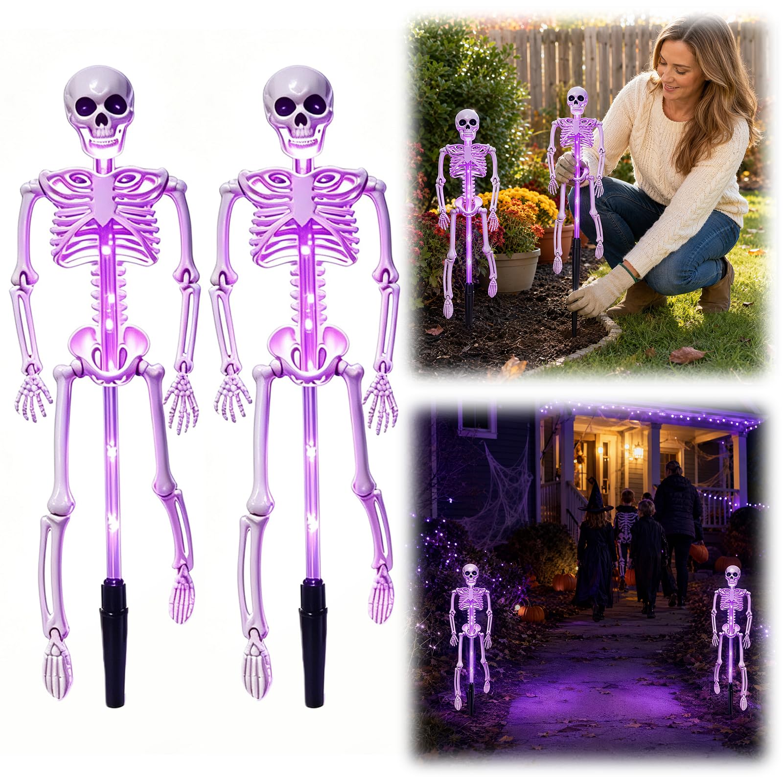 ​Skeleton Lamp Solar Halloween Yard Stake, 3D Creepy LED Light Up Skeleton