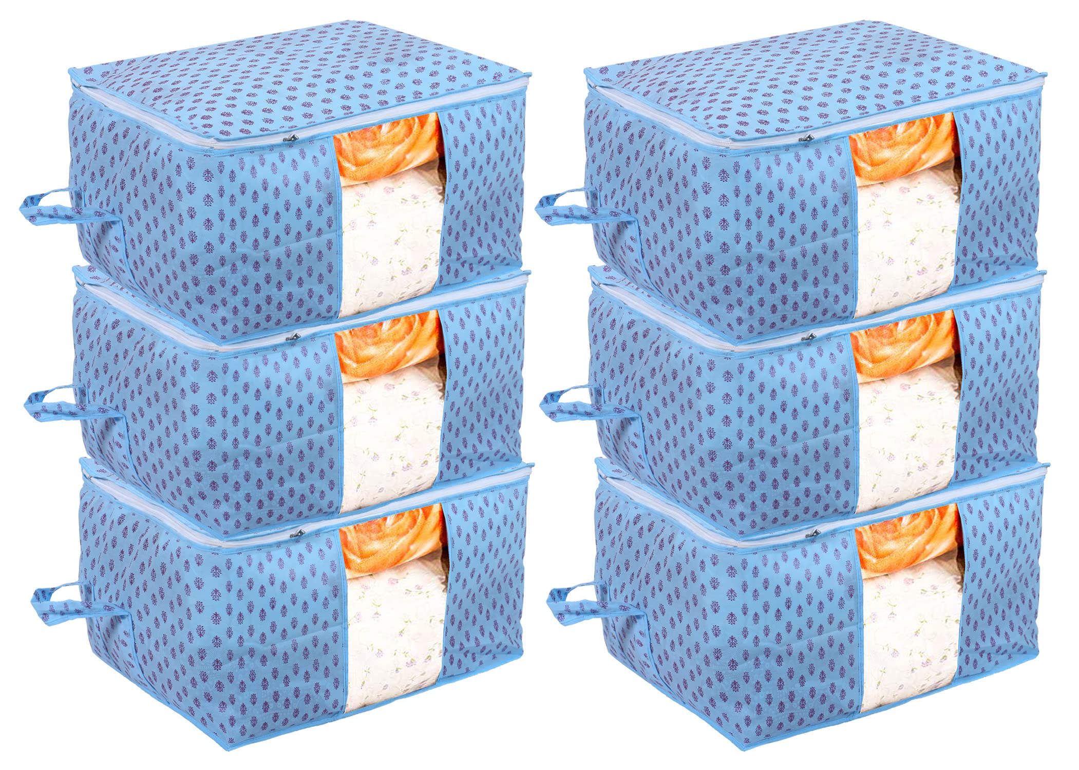Kuber Industries Non-Woven Floral Print Underbed|Blanket Cover With Transparent Window, Zippered & Handle, Pack of 6 (Sky Blue) (B0B65PC2L8) Amazon Price History, Amazon Price Tracker