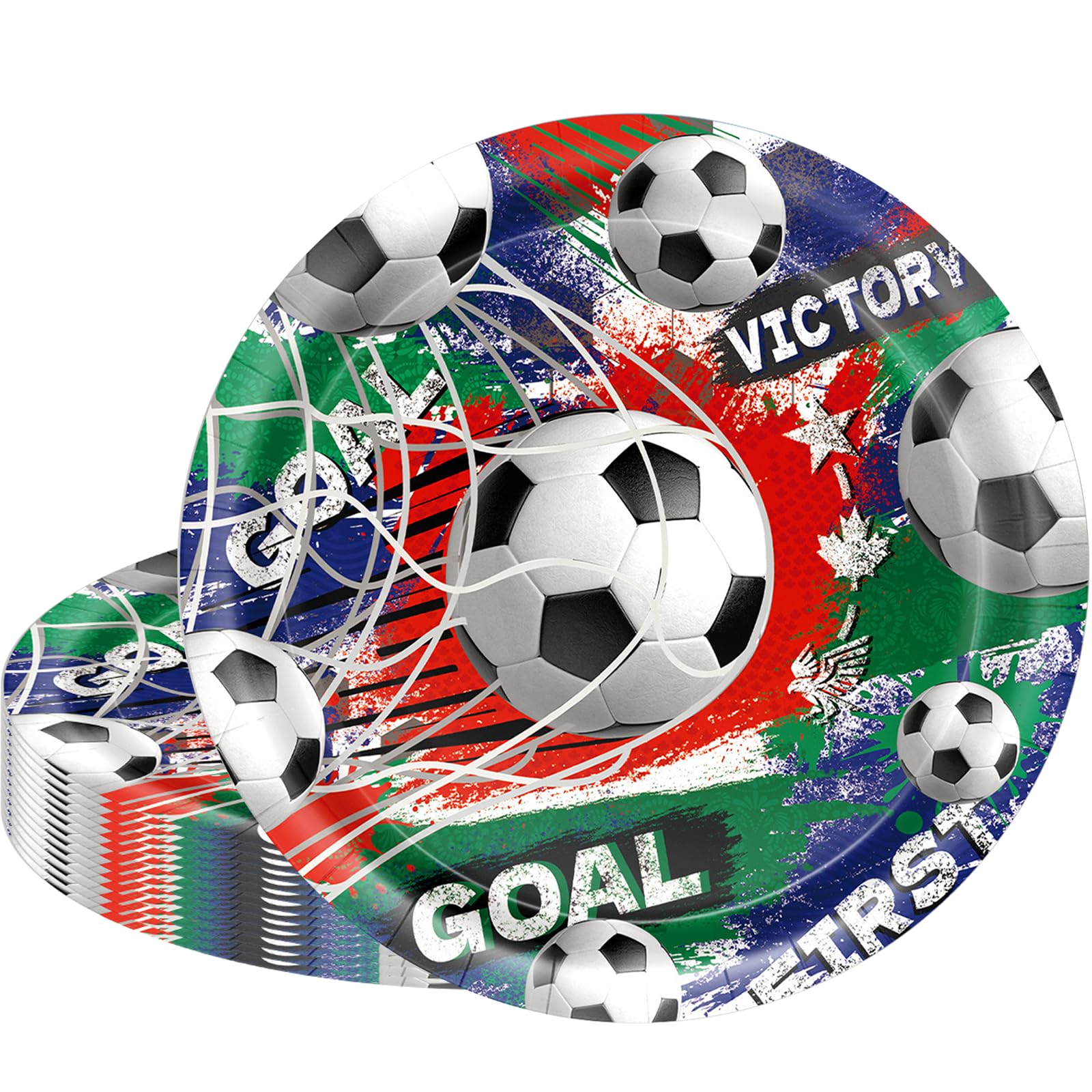 YESAH 16 Pack 2026 World Cup Party Plates,9Inch/23cm Football Theme Paper Plates,Goal Trophy Soccer Dinnerware for Match Day Viewing,Sports Party,Birthday,BBQ,Football Fan Table Decor