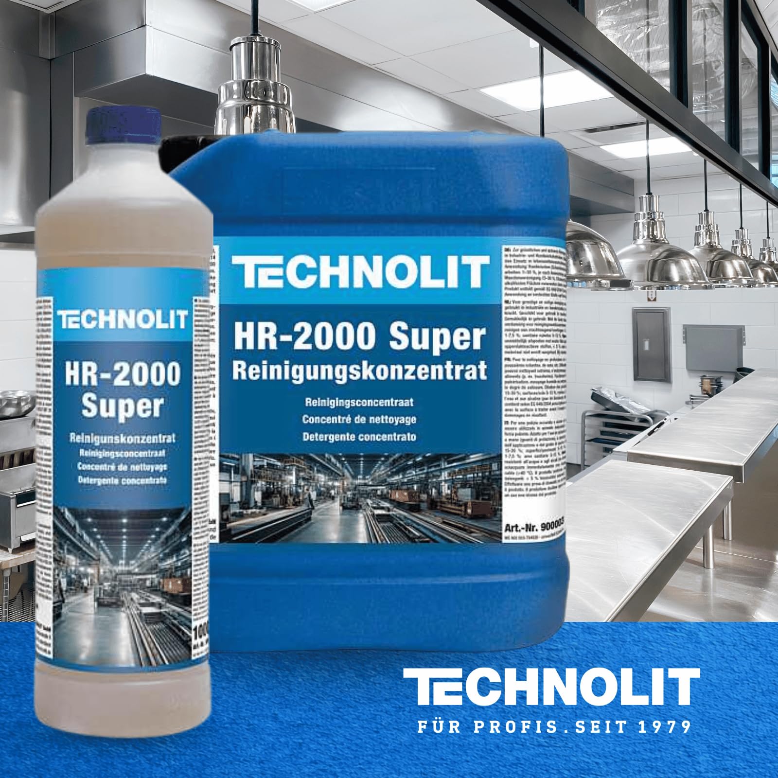 TECHNOLIT HR-2000 Super Reinigungskonzentrat 5L | Industriereiniger | Alkalisch gegen Fett & Öl | Für Metzgerei, Werkstatt, Boden | Materialschonend | Phosphatfrei | Konzentrat verdünnbar