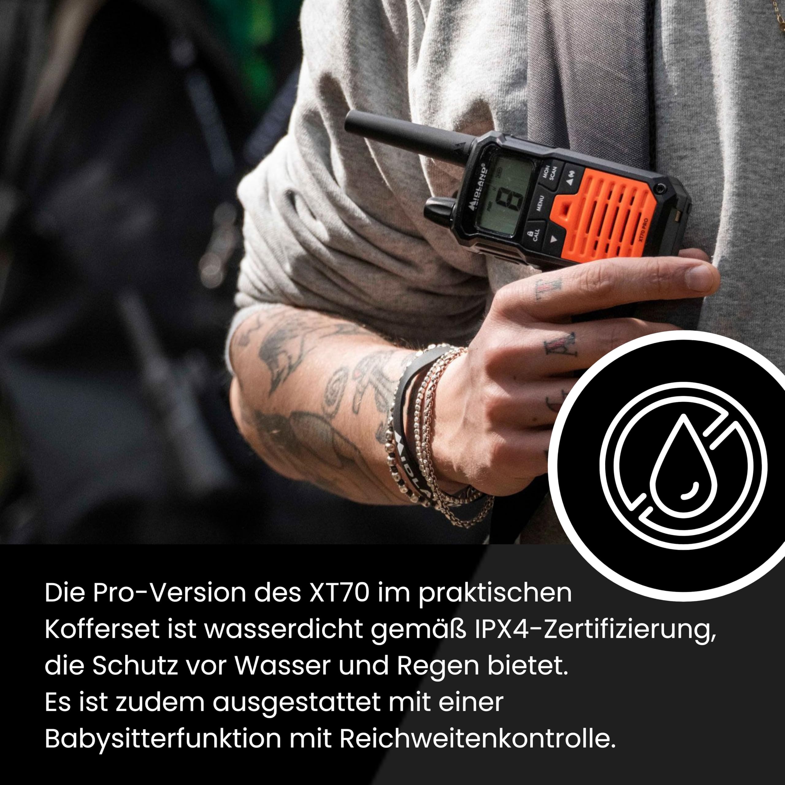 Midland XT70 Pro Hobby & Work Kofferset, PMR + LPD-Funkgeräte mit bis zu 12 km Reichweite, Walkie Talkie Set inkl. Headsets & Tasche, IPX4 wassergeschützt