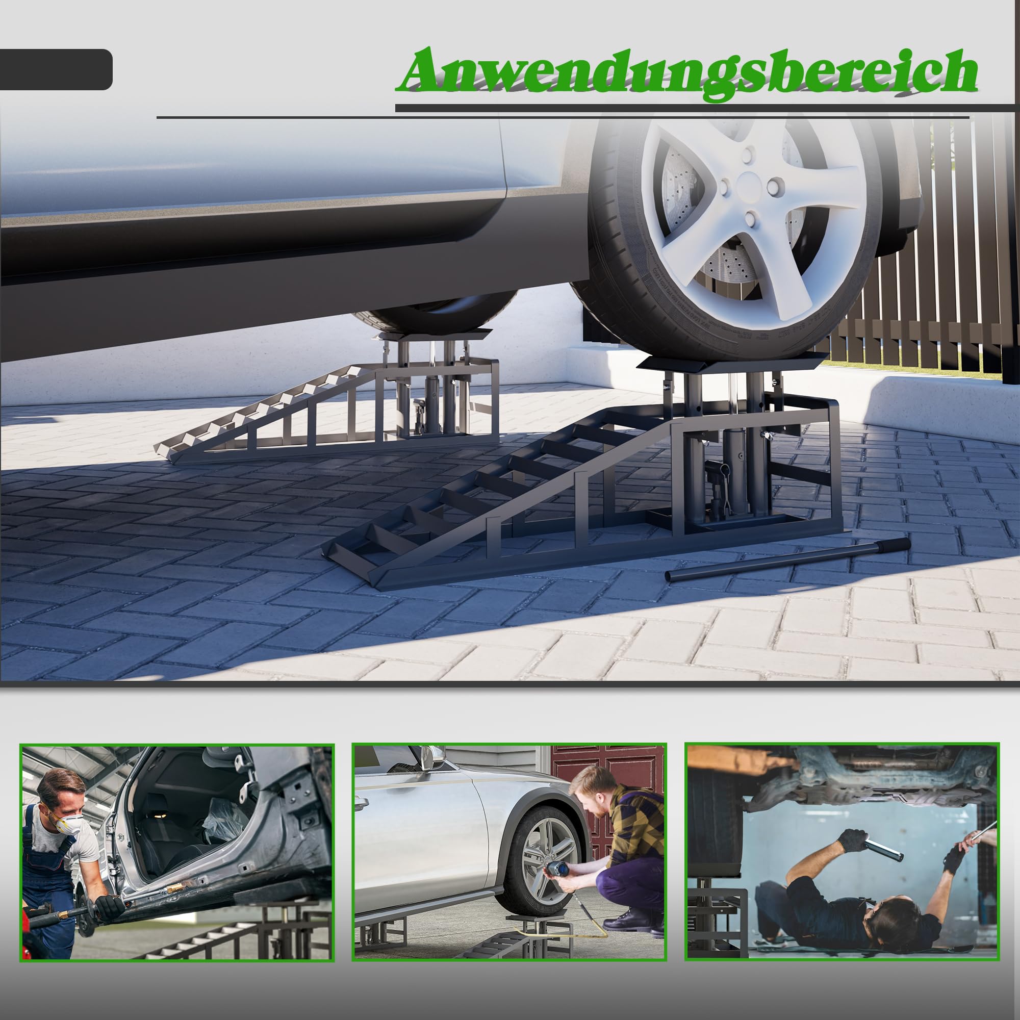 Juego de 2 rampas de carga para automóviles, con gato hidráulico, plataforma elevadora con válvula de seguridad/sobrepresión, para caravanas, remolques, garajes, talleres, HD26041503