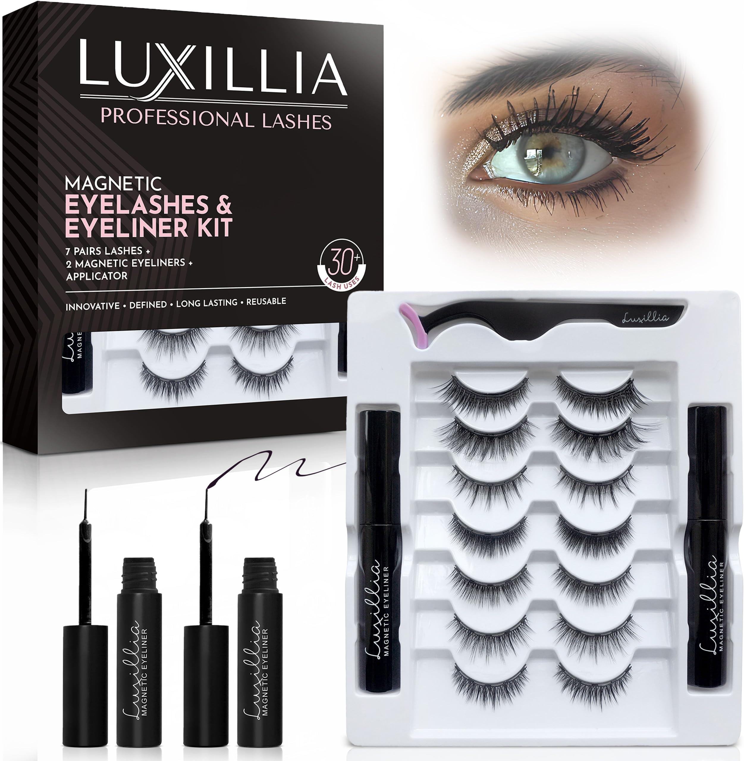 10-Piece Magnetic Eyelashes with Applicator & Magnetic Eyeliner Kit – Reusable Natural Magnetic Lashes – Easy Apply Lash Kit for Beginners – Waterproof, Short & Dramatic Looks