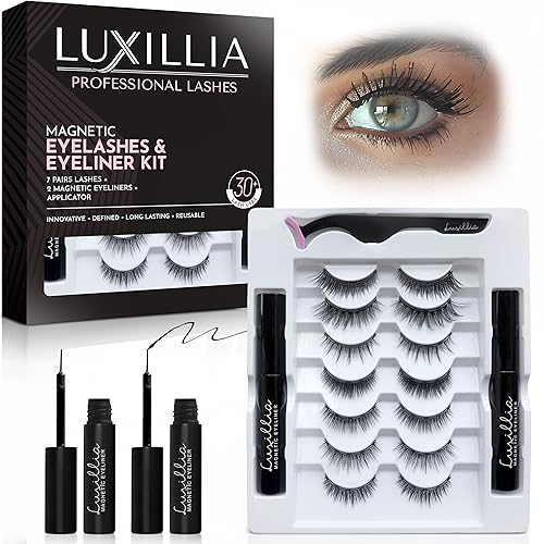 Miniatura 10 de Luxillia Kit de pestañas magnéticas – Juego de pestañas magnéticas y delineador de ojos de 16 piezas con aplicador – Aspecto natural, fácil